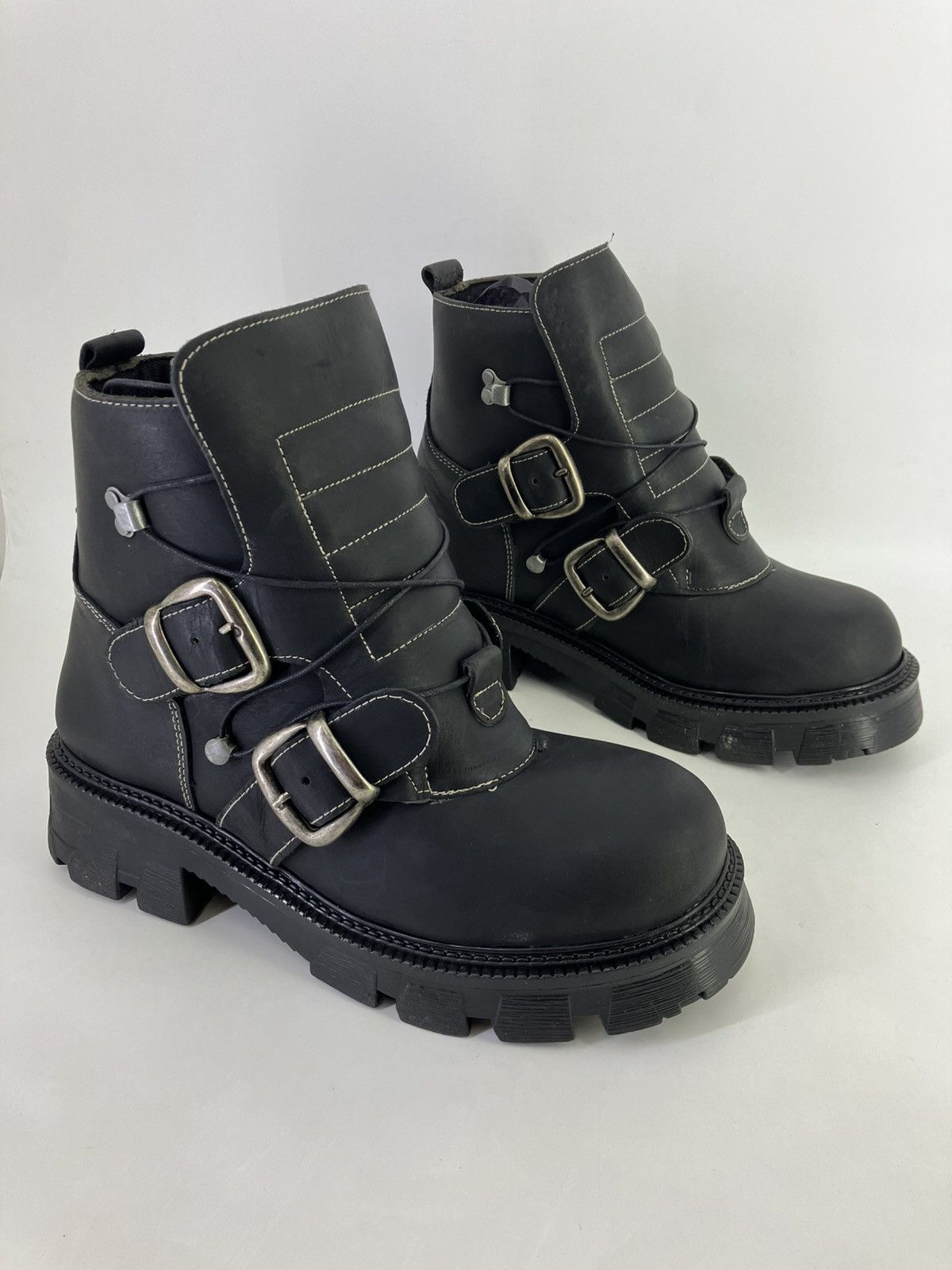 Vintage D’Estaka genuine leather chunky platform ankle boots 90s 00s Size US 10 / EU 43 - 1 Thumbnail
