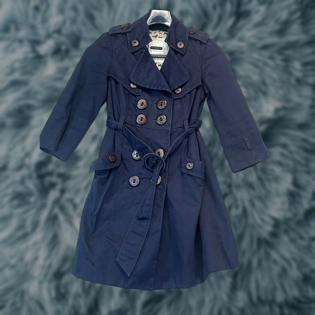 Vintage Leifsdottir Jacket Blue Women’s 0 Belted Double Breasted Trench Coat Modern Jacket Coat Twill Lined Buckle Button Women’s Size XS / US 0-2 / IT 36-38 - 1 Thumbnail