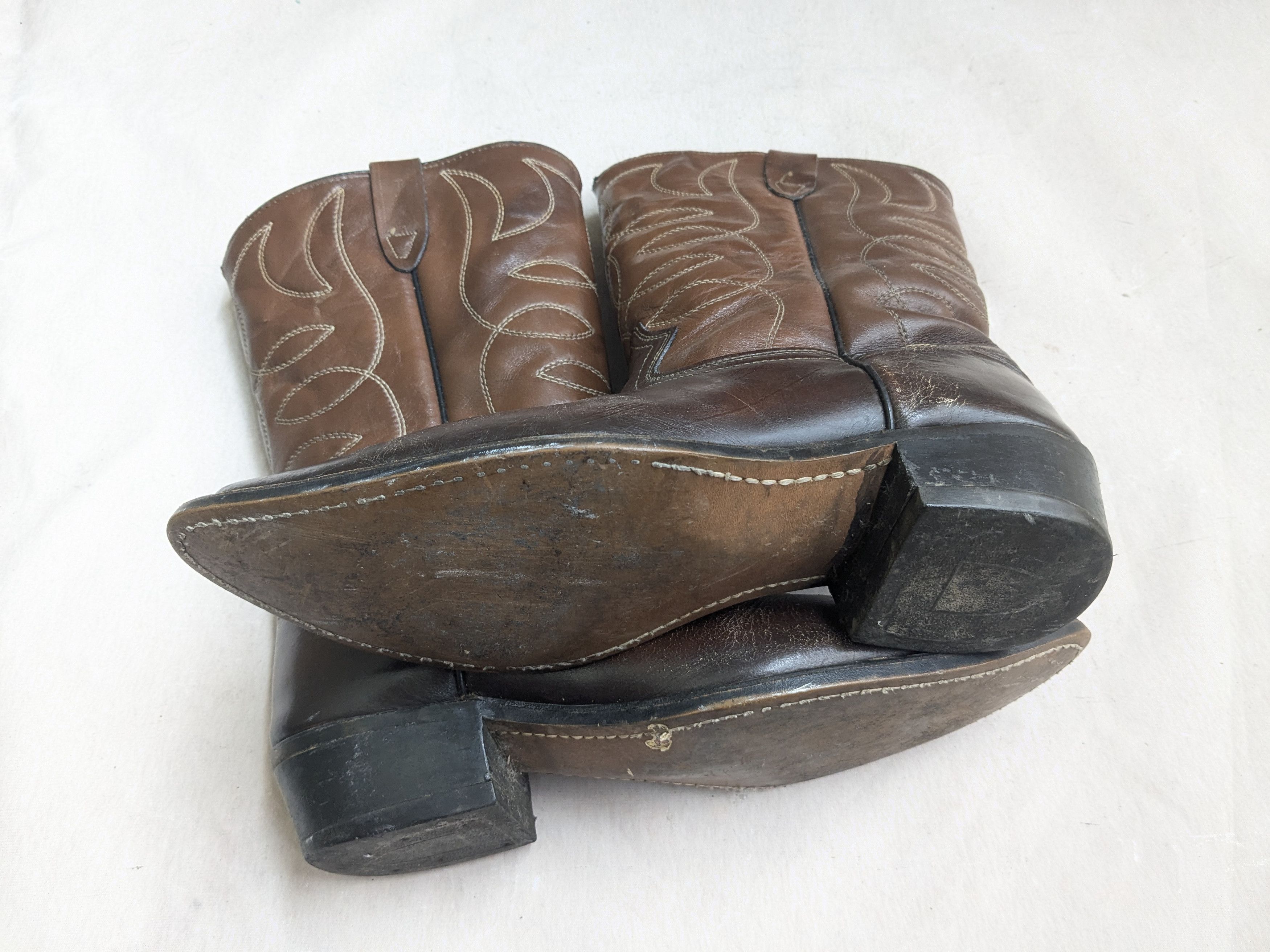 Genuine Leather Texas Cowboy Boots Brown 10.5 E Wide USA Western Size US 10.5 / EU 43-44 - 16 Thumbnail