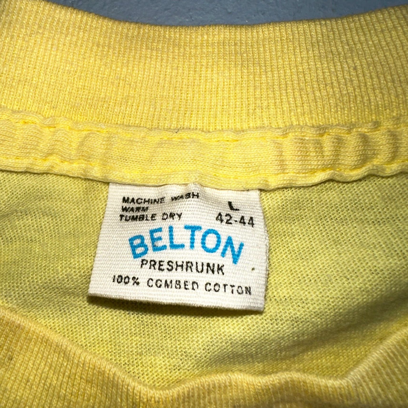 Vintage VINTAGE Belton USA Construction T-Shirt Men Large Yellow 70s Funny Humor Graphic Te Size US L / EU 52-54 / 3 - 4 Thumbnail