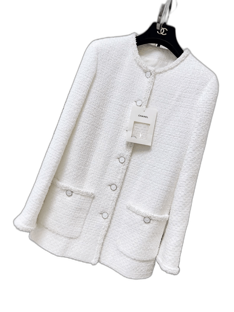 Chanel Chanel White Tweed Two-Pocket Jacket Size S / US 4 / IT 40 - 1 Thumbnail