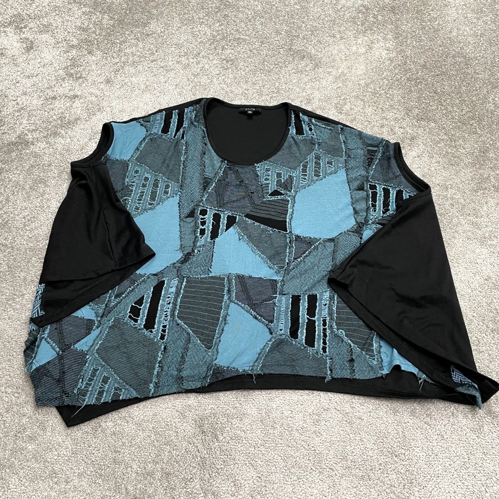 Vintage Kaktus Blouse Shirt Kimono Sleeve Tunic Womens Medium Black Blue Casual Geometric Knit Polyester 3/4 Sleeve Scoop Neck Regular Modern Vintage: No Size M / US 6-8 / IT 42-44 - 2 Thumbnail