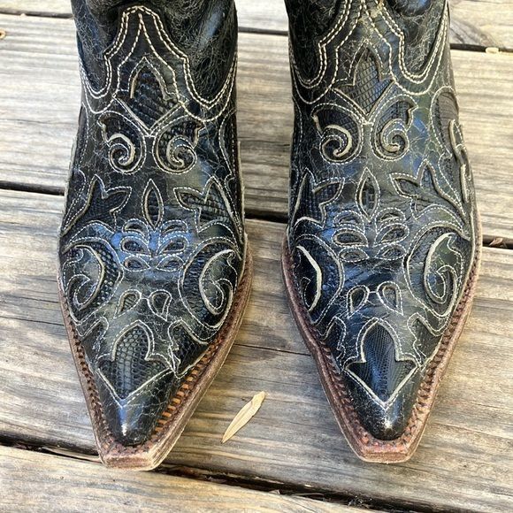 Corral Corral Vintage Black Goat Leather Snake Western Cowboy Cowgi Size US 9 / IT 39 - 3 Thumbnail