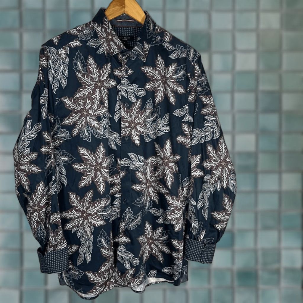 Ted Baker Ted Baker Mens Blue Floral Hawaiian Shirt Cotton Button-Down XL Blue Flip Cuff Shirt Mens XL Size US XL / EU 56 / 4 - 1 Thumbnail