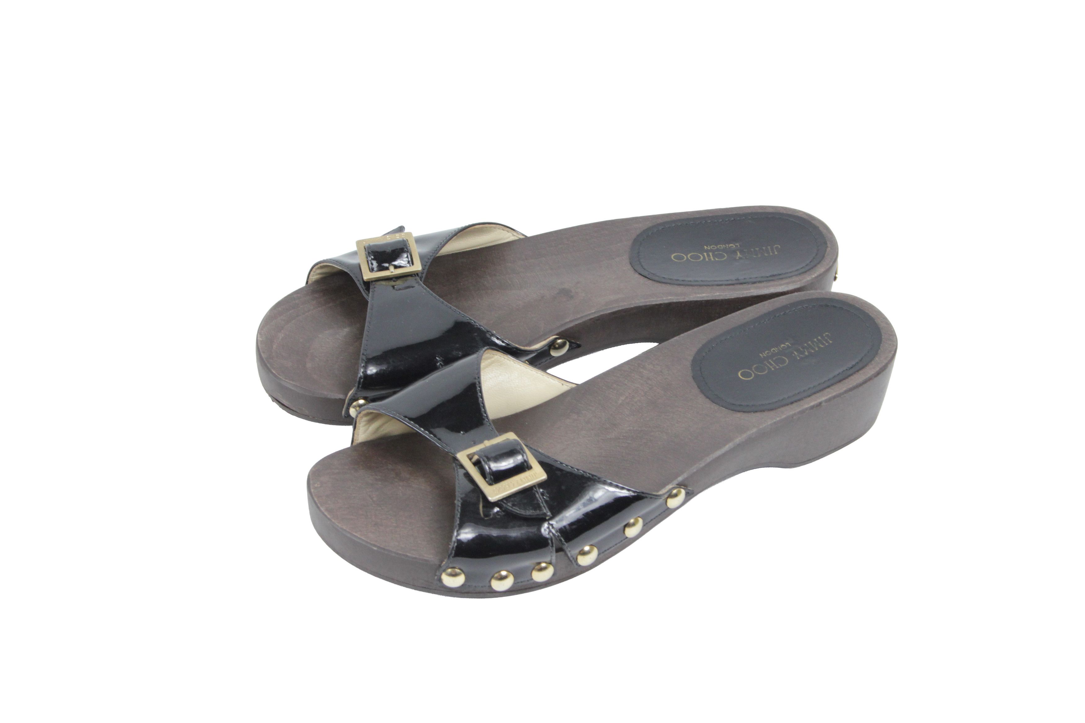 Jimmy Choo Wood Sabo Mules Y2K Studded Sandals Size US 8.5 / IT 38.5 - 1 Thumbnail