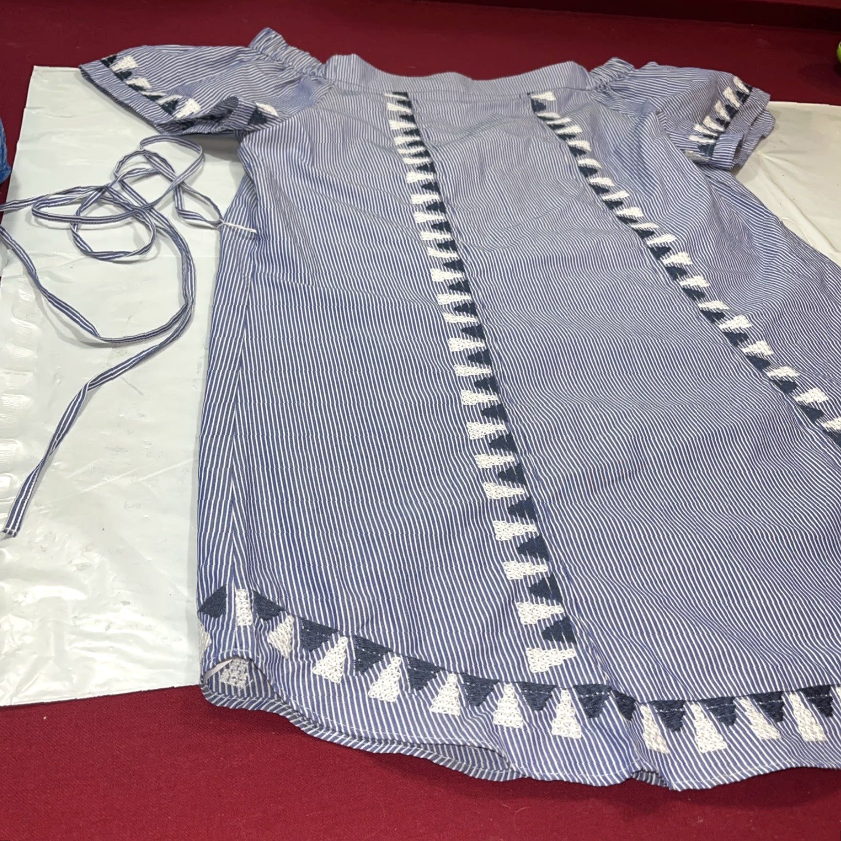 Vintage Stella & Dot Navy Blue DRESS White Striped Embroidery, Off Shoulder Straps L XL Size XL / US 12-14 / IT 48-50 - 4 Thumbnail