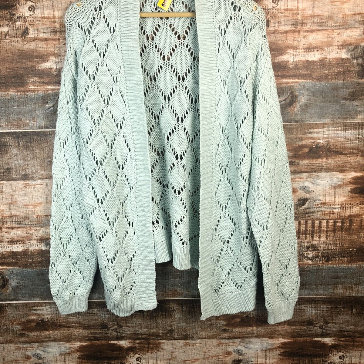 Homespun Knitwear × Japanese Brand Capoule Color Green Cardigan crochet meshnet Knitwear #A1870 Size US L / EU 52-54 / 3 - 2 Thumbnail