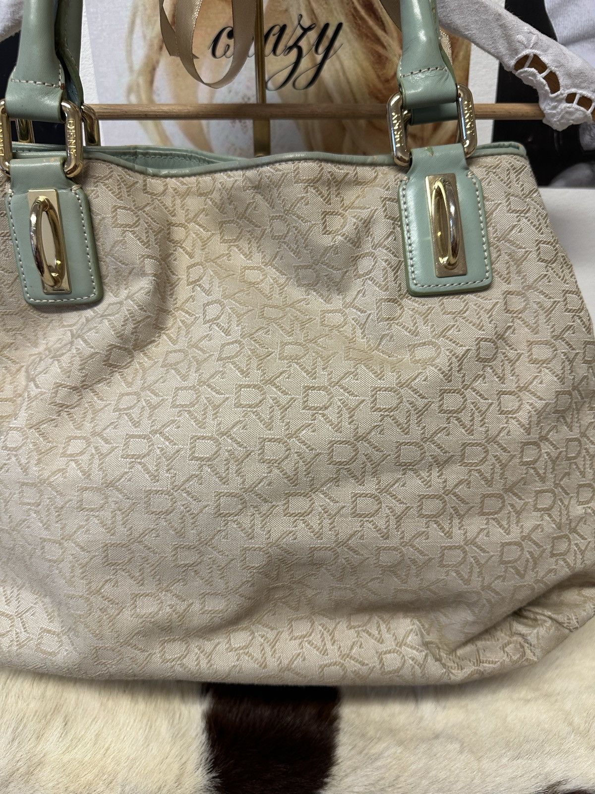 DKNY DKNY vintage beige and baby blue shoulder tote bag Size ONE SIZE - 5 Thumbnail