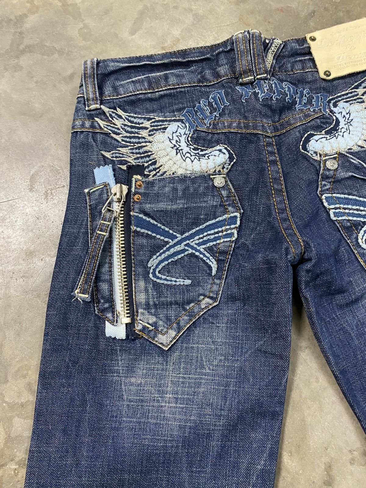 Hysteric Glamour × If Only Was True × Le Grande Bleu (L.G.B.) Flare Jeasn Red Pepper Wing Zip up Pocket Jeans @248 Size US 27 - 12 Thumbnail