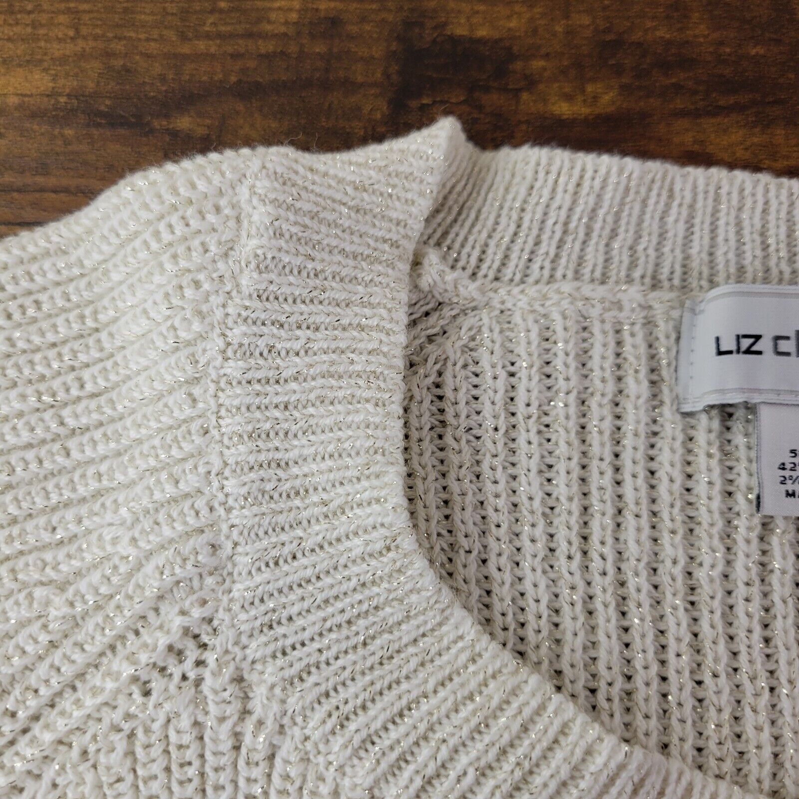 Liz Claiborne Liz Claiborne Large White Knit Sparkled Sweater Pullover Size L / US 10 / IT 46 - 3 Thumbnail
