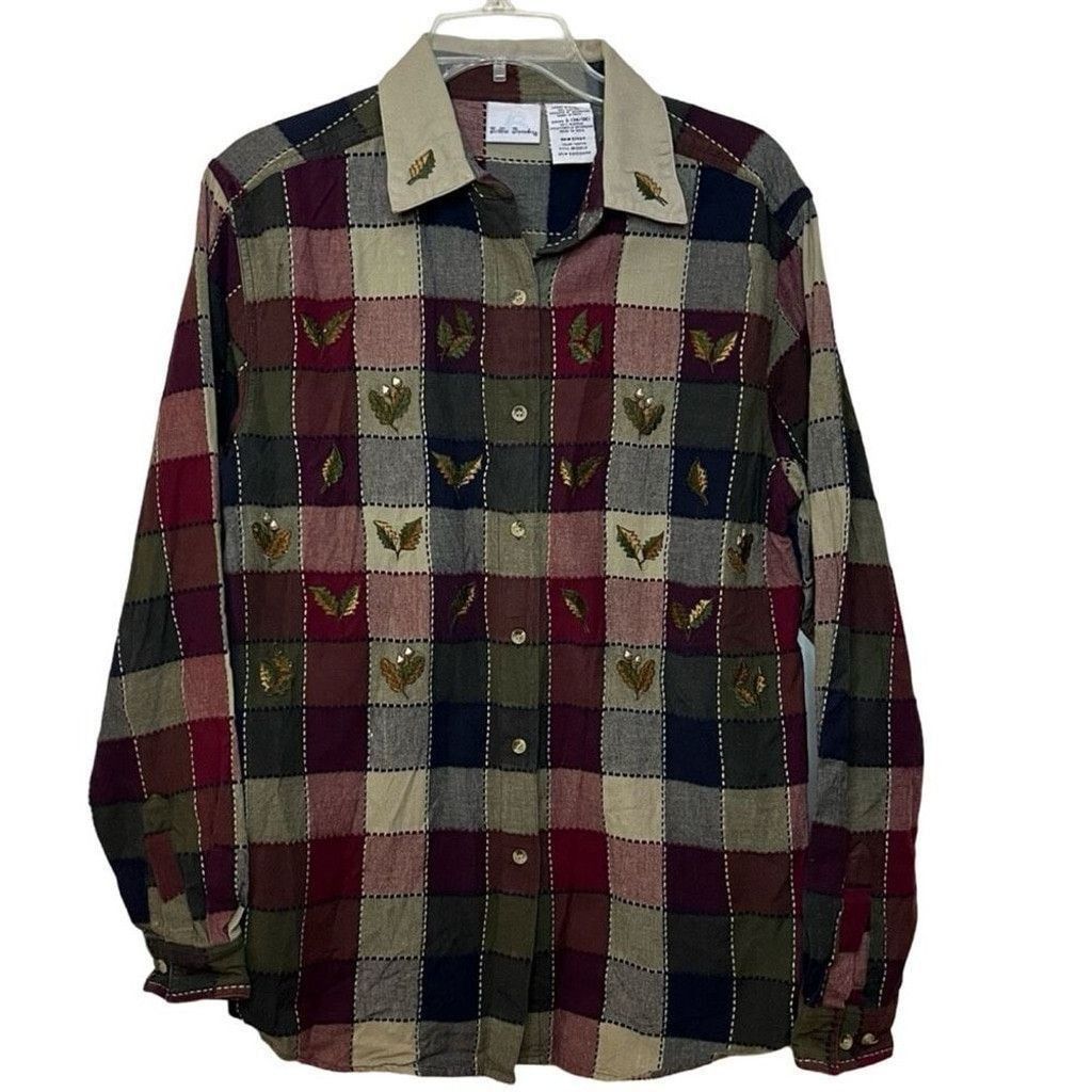 Vintage Vtg Bobbie Brooks Fall Leaves Plaid Button Up Shirt Sz L Size L / US 10 / IT 46 - 2 Thumbnail
