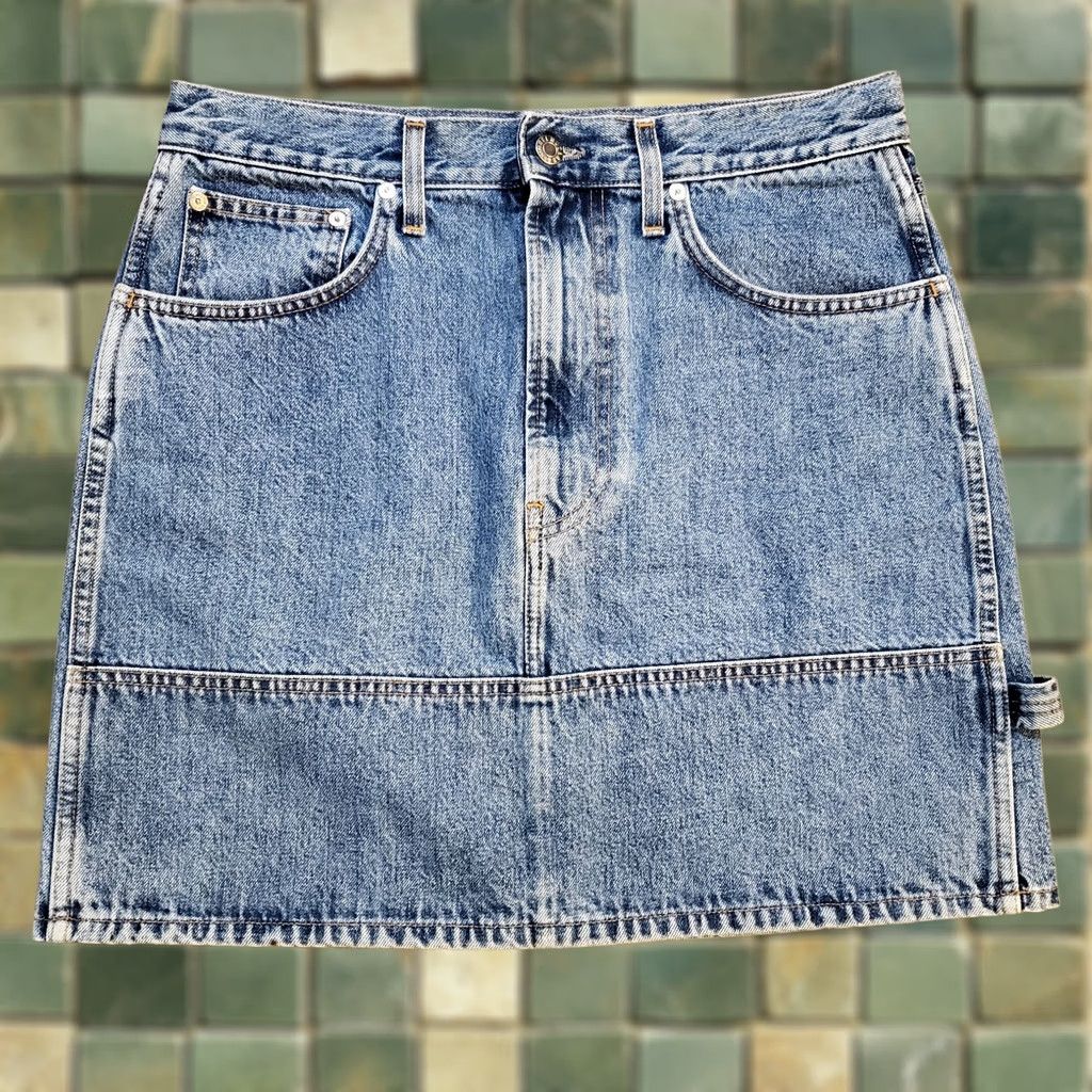 Helmut Lang Helmut Lang Denim Mini Skirt Light Blue Button Zipper Pockets Cotton Denim Short Skirt 90s Bohemian City Summer Women Size 24" / US 00 / IT 34 - 1 Thumbnail
