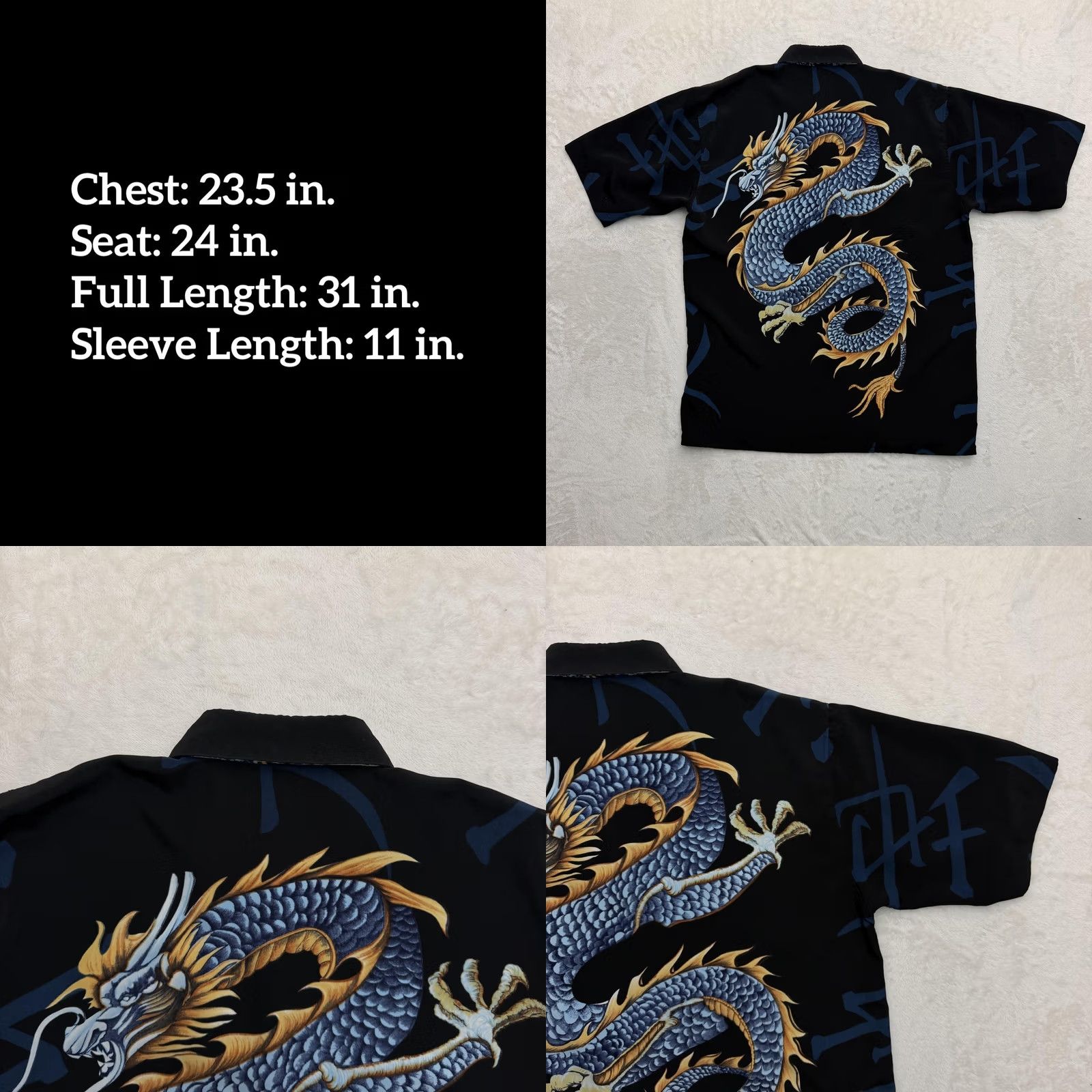 Vintage Bignd Shirt Mens Medium Black Dragon Graphic Print Rayon Button Up Tribal Flames Shirt Size US M / EU 48-50 / 2 - 8 Thumbnail
