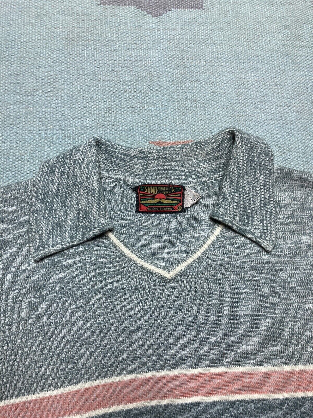 Vintage Vintage 70s acrylic knit polo shirt stripe open neck soft XL Size US XL / EU 56 / 4 - 3 Thumbnail