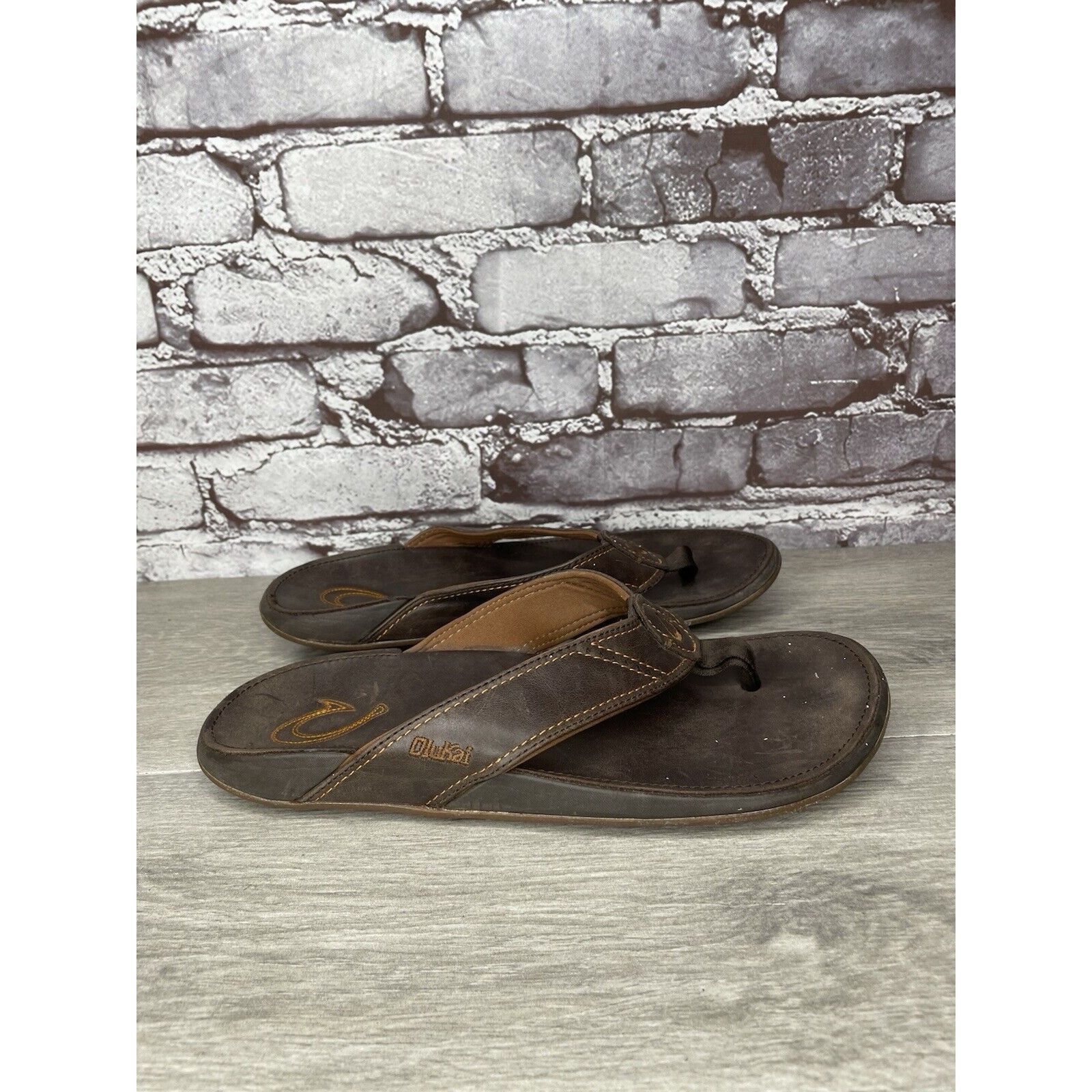 Olukai Olukai Nui-M Brown Leather Flip Flops Beach Sandals Men Sz 9 Size US 9 / EU 42 - 13 Thumbnail