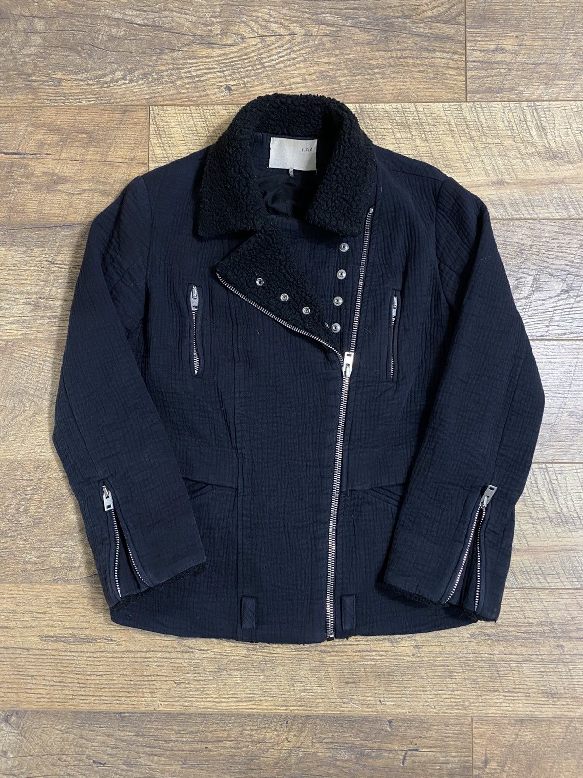 Iro IRO Paris Shearling Collar Biker Jacket. Lampo Zippers Size XS / US 0-2 / IT 36-38 - 1 Thumbnail