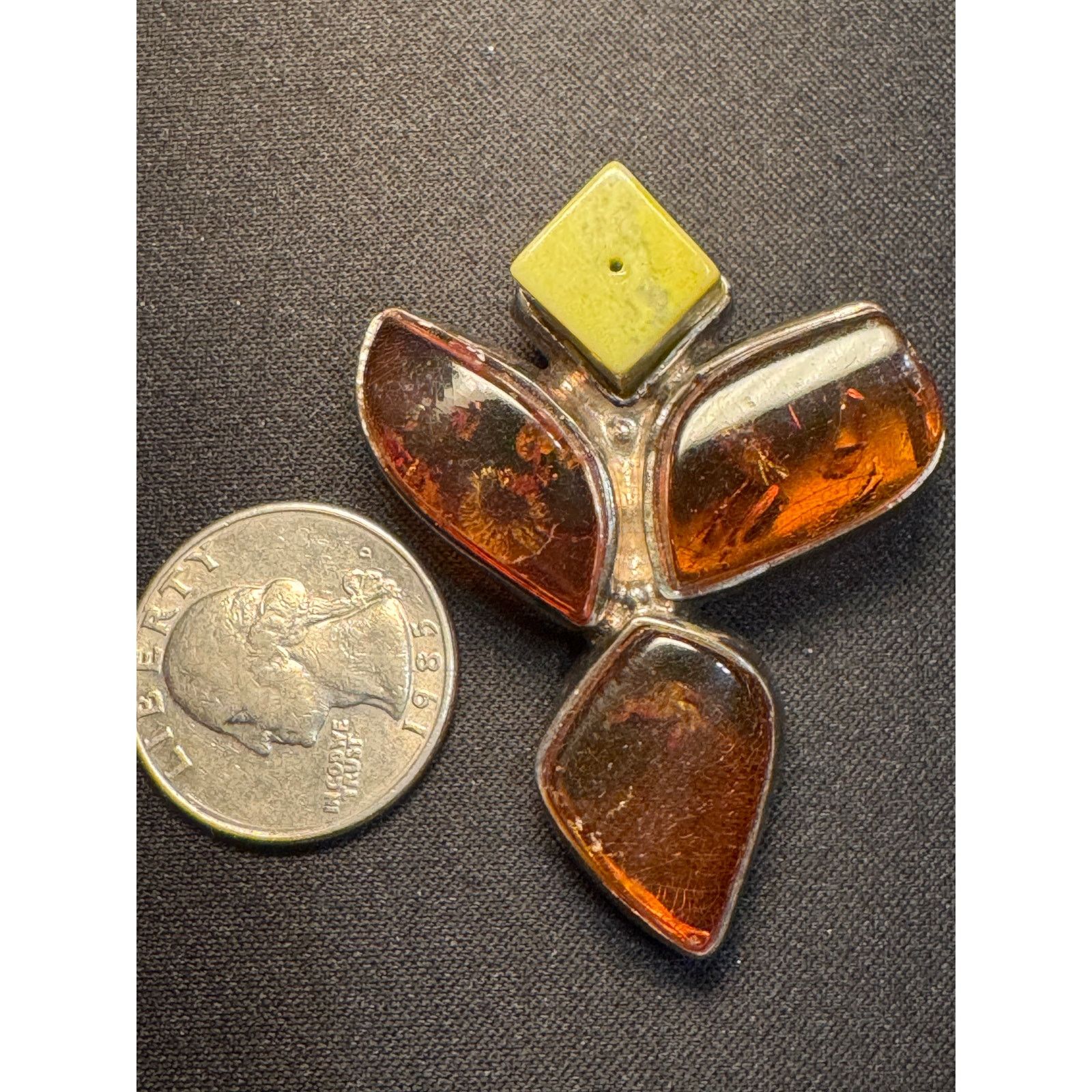 Other 925 Silver Baltic 3 Stone Pendant Asymetric Shape Size ONE SIZE - 3 Thumbnail