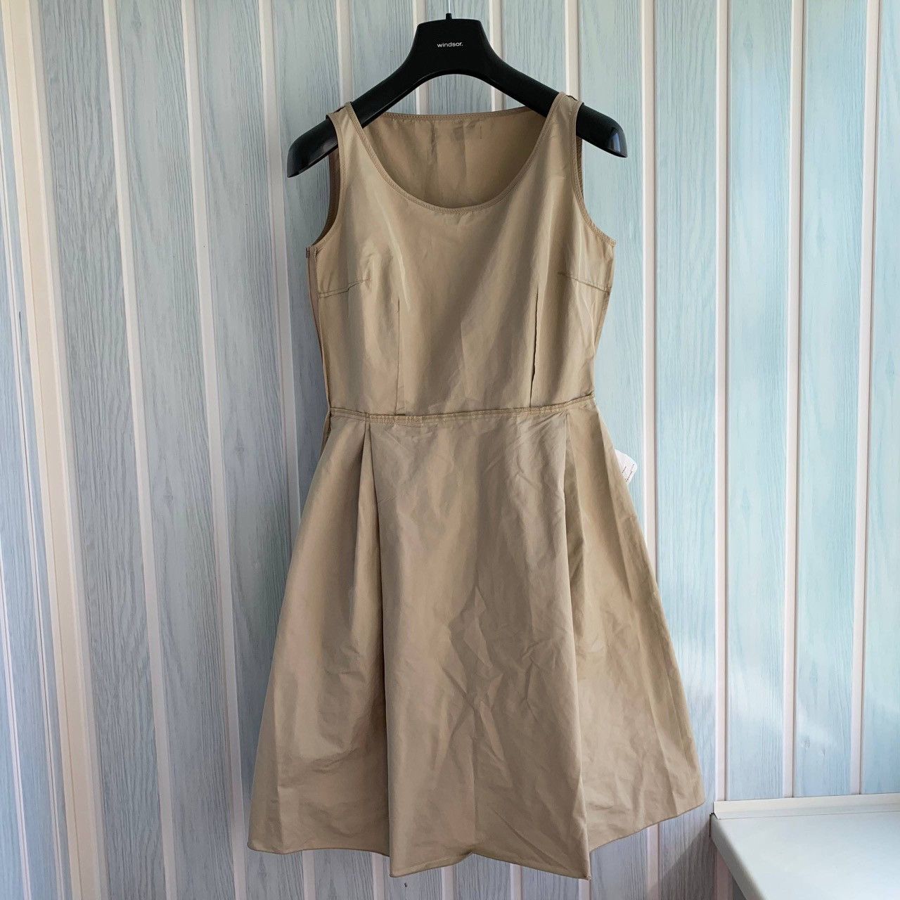 Prada Prada Beige Polyester Zip Pleated Sleeveless Fit Flare Dress Size S / US 4 / IT 40 - 5 Thumbnail