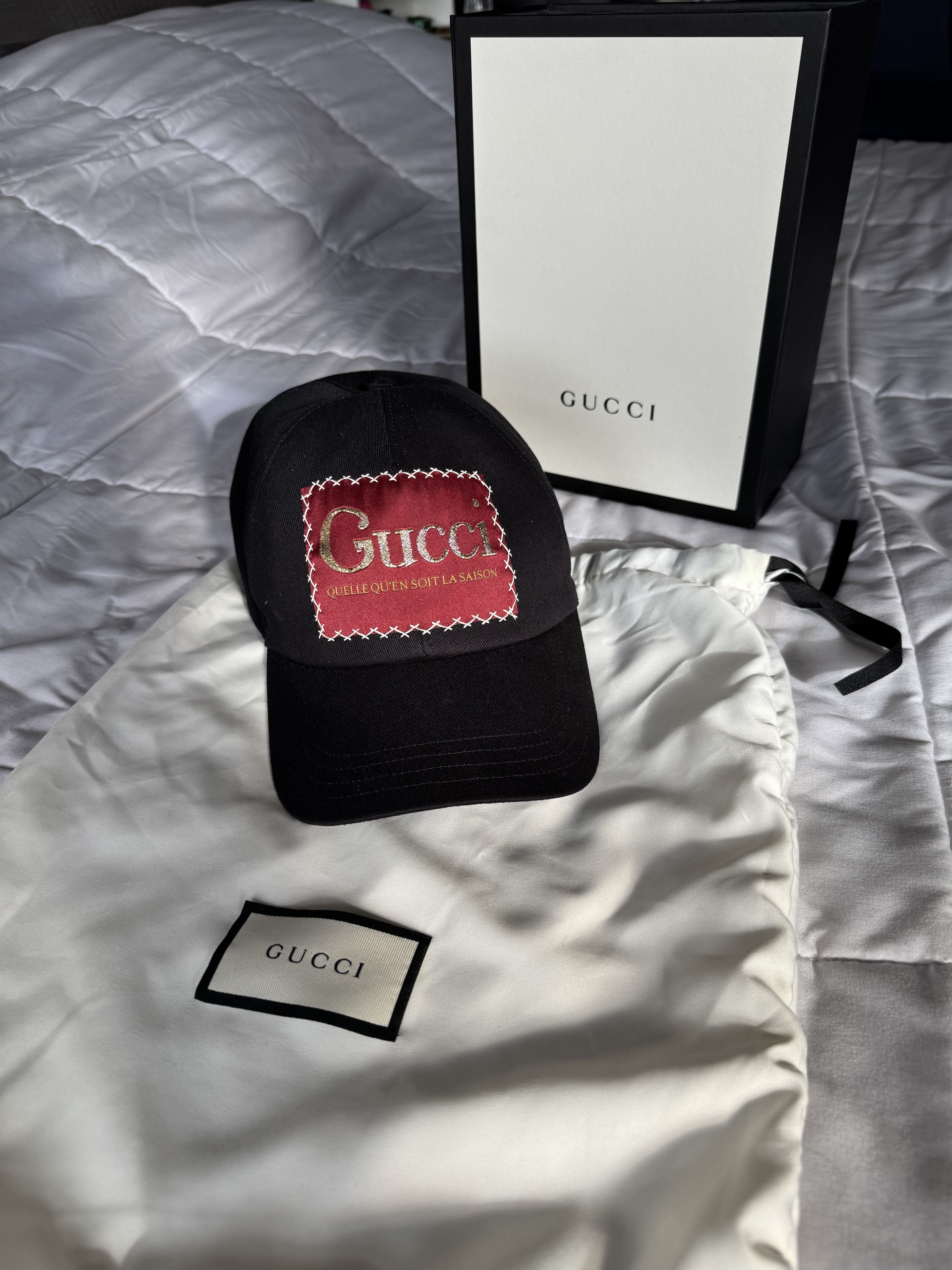 Gucci Gucci Black Cap With Red Patch and Gold Logo Size ONE SIZE - 8 Thumbnail