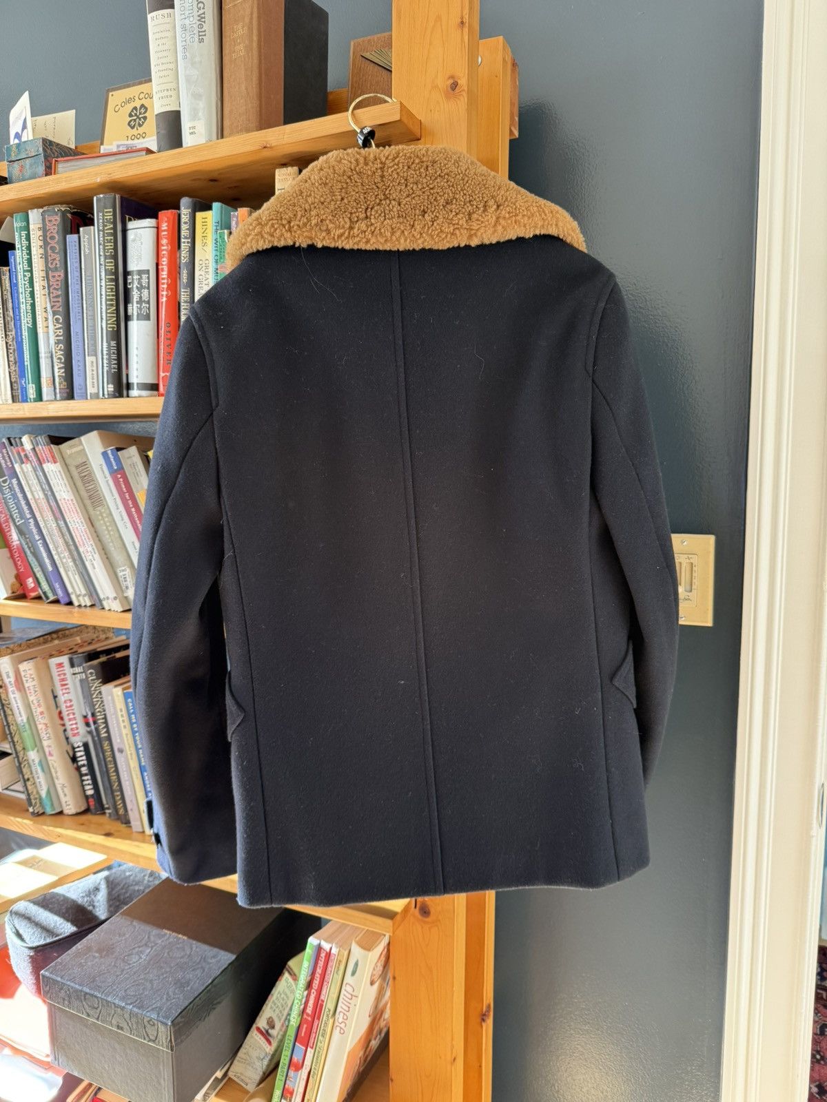 Sandro Sandro Navy Shearling Double Breast Peacoat Size S Size US S / EU 44-46 / 1 - 2 Thumbnail
