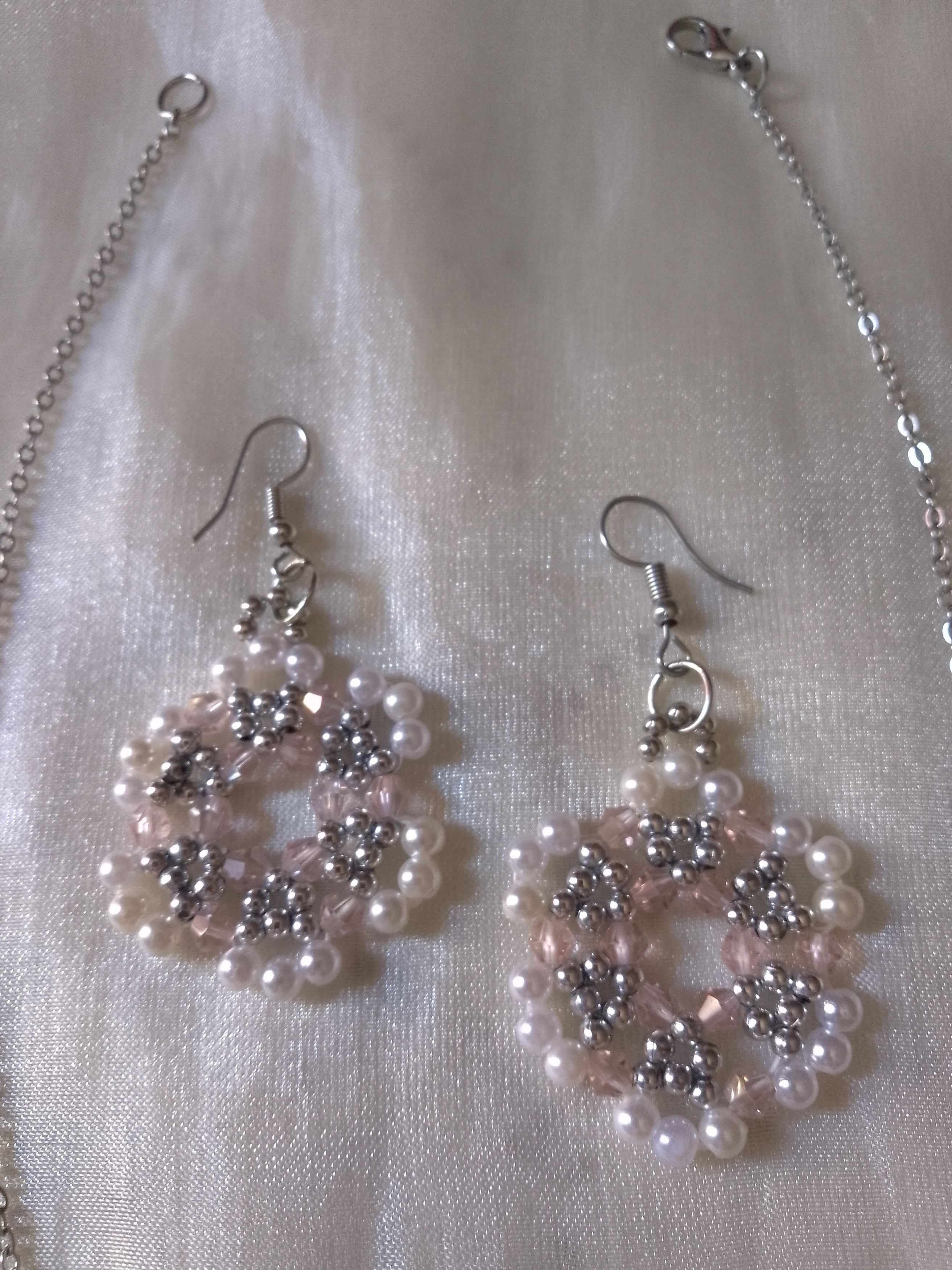 Handmade Necklace Beaded Flower Pendant Earrings Crystal Pearls Size ONE SIZE - 5 Thumbnail
