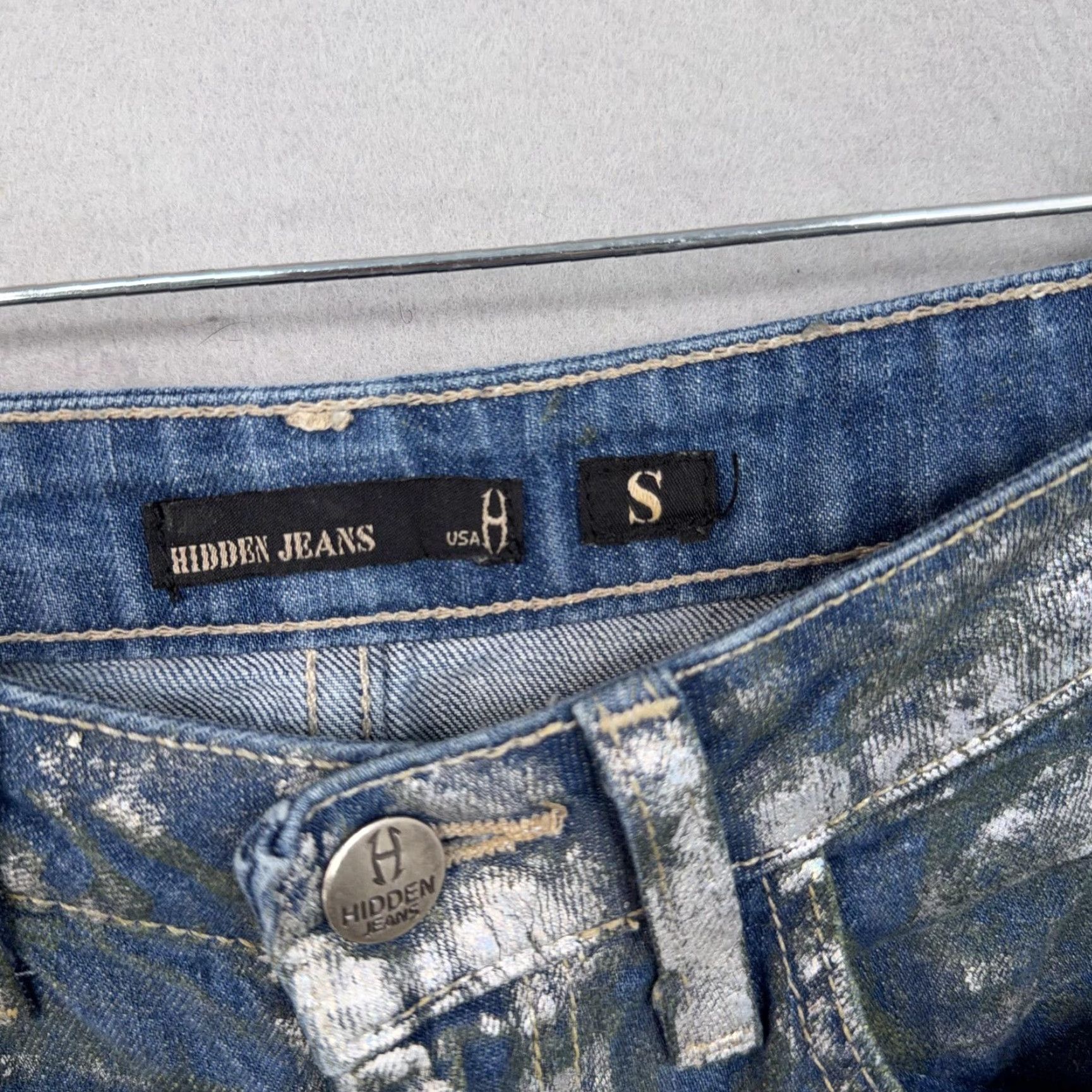 Vintage Hidden Jeans Shorts Womens Small Blue Metallic Distressed Cutoff Frayed Made USA - Slim Denim 5-Pocket Design Casual Summer Adults Womens Size 28" / US 6 / IT 42 - 3 Thumbnail