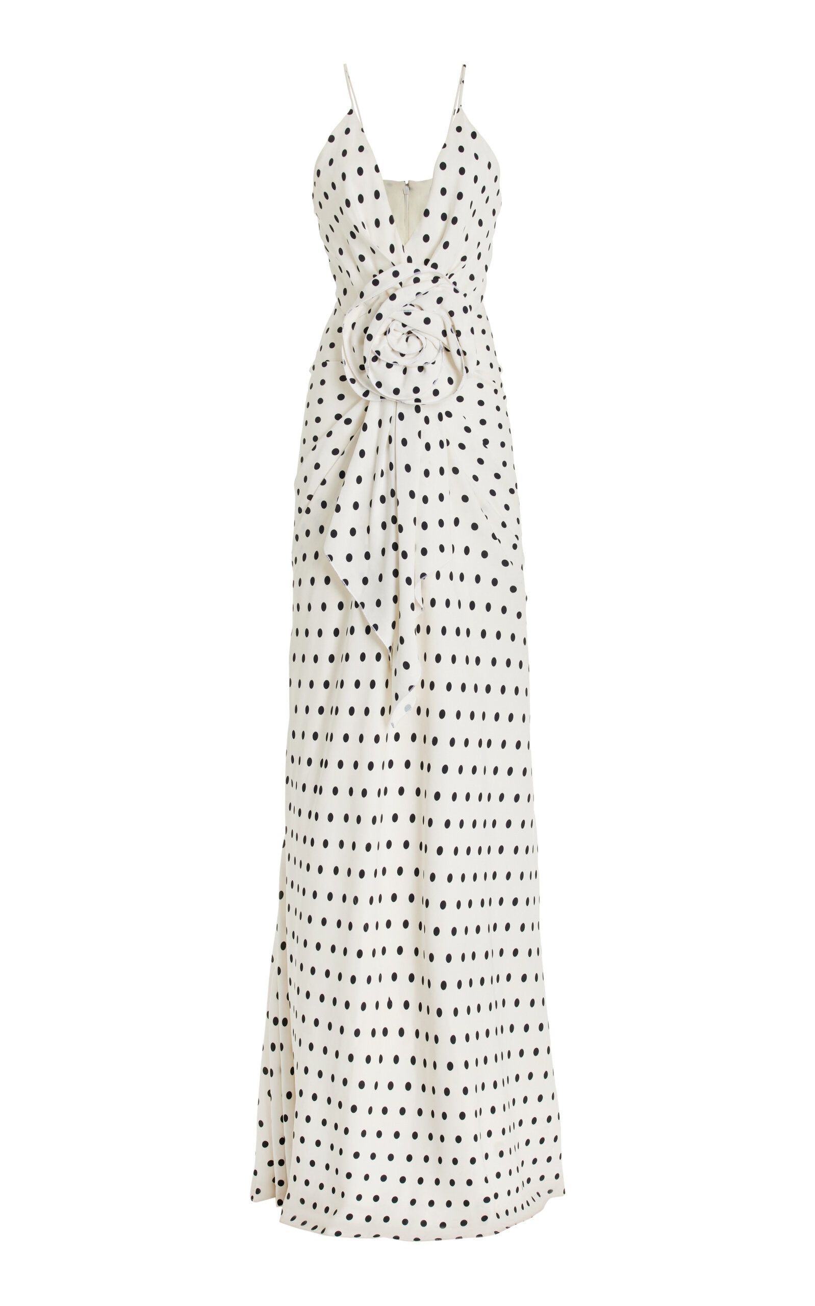 Balmain o1s1wg110825 Rosette Crepe Maxi Dress in White/Black Size M / US 6-8 / IT 42-44 - 1 Thumbnail