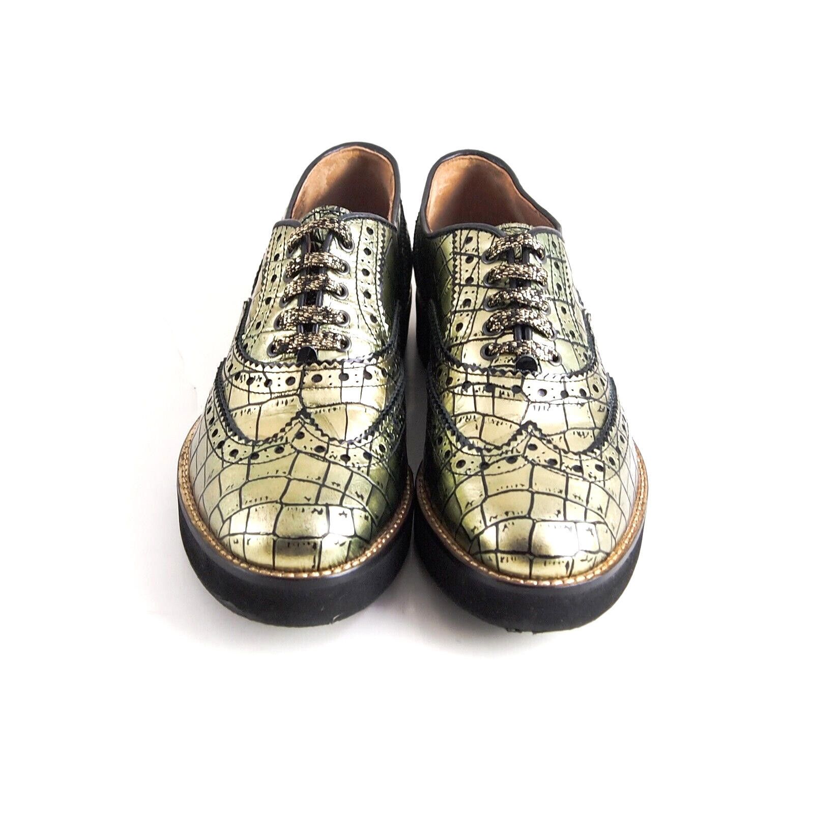 Fratelli Rossetti Fratelli Rossetti Brogues Green Metallic Faux Croc 37 US 7 Size US 7 / IT 37 - 1 Thumbnail