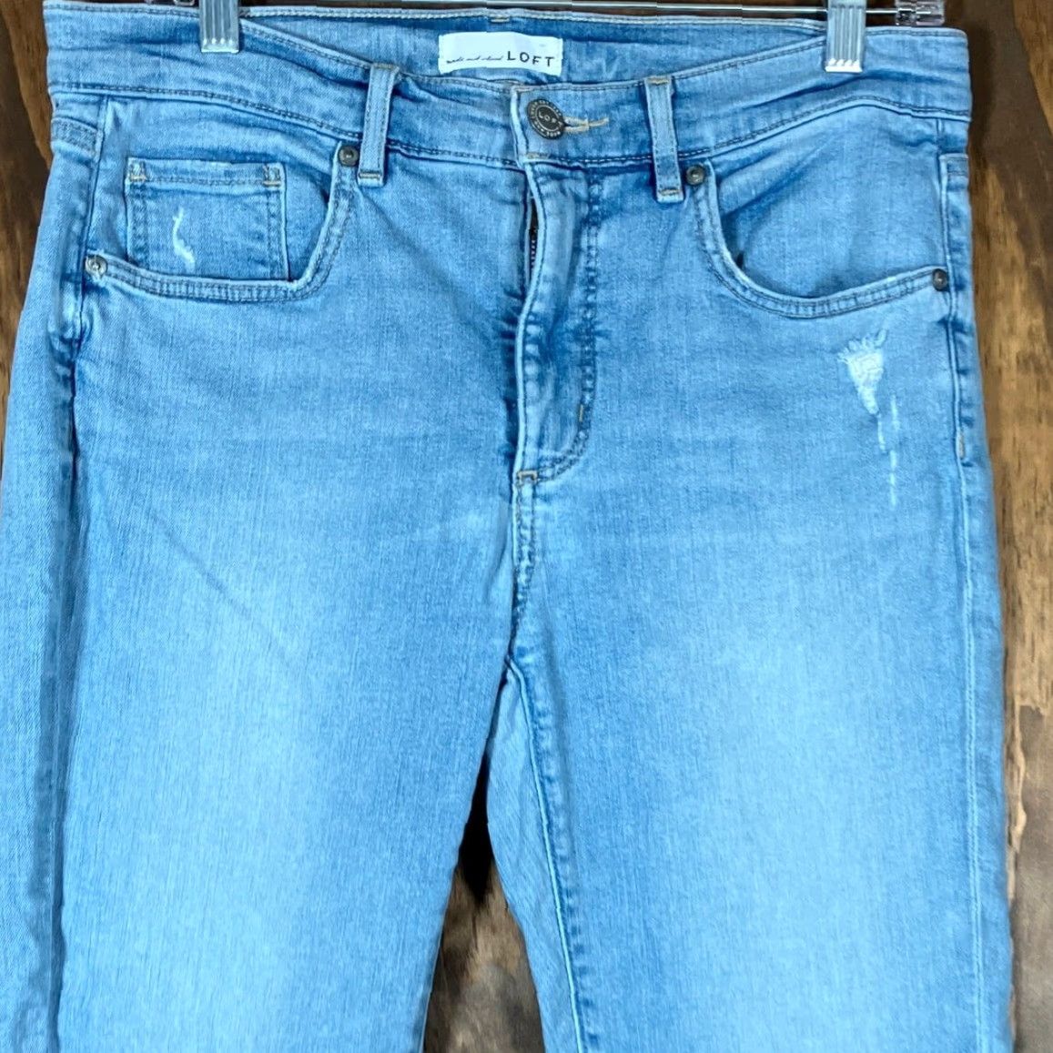 Loft LOFT Jeans Blue Denim High Waist Skinny Crop Pockets Raw Hems 28/6 Women’s Size 6 Regular Inseam 27 in Cotton Blend Stretch Button Zip Size 24" / US 00 / IT 34 - 2 Thumbnail