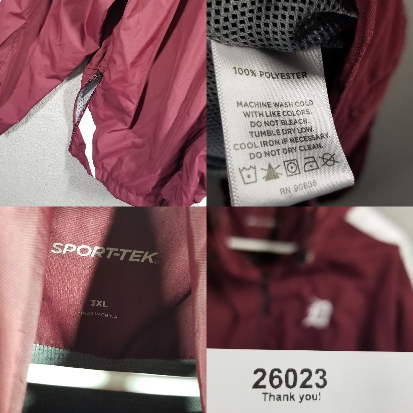 Vintage Detroit Tigers Jacket Sport-Tek Men's 3XL Hooded Full Zip Raglan Windshirt Maroon MLB Coat Jacket Size US XXL / EU 58 / 5 - 8 Thumbnail