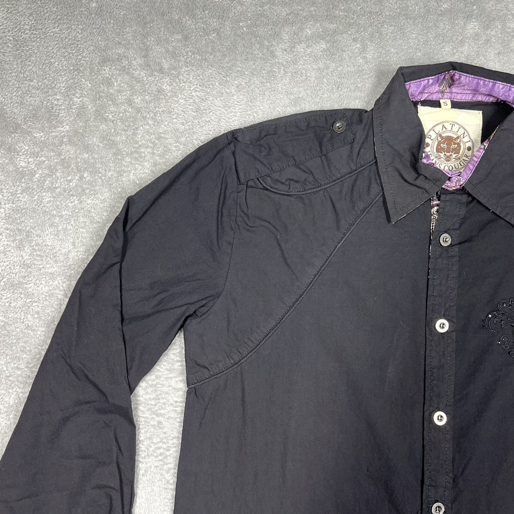 Cougar Platini Jeans Cougar Embezzled Men’s Long Shirt Black Size S Button-Up Cotton Rayon Striped Embroidered Collar Spread Sleeve Regular Men Size US S / EU 44-46 / 1 - 6 Thumbnail
