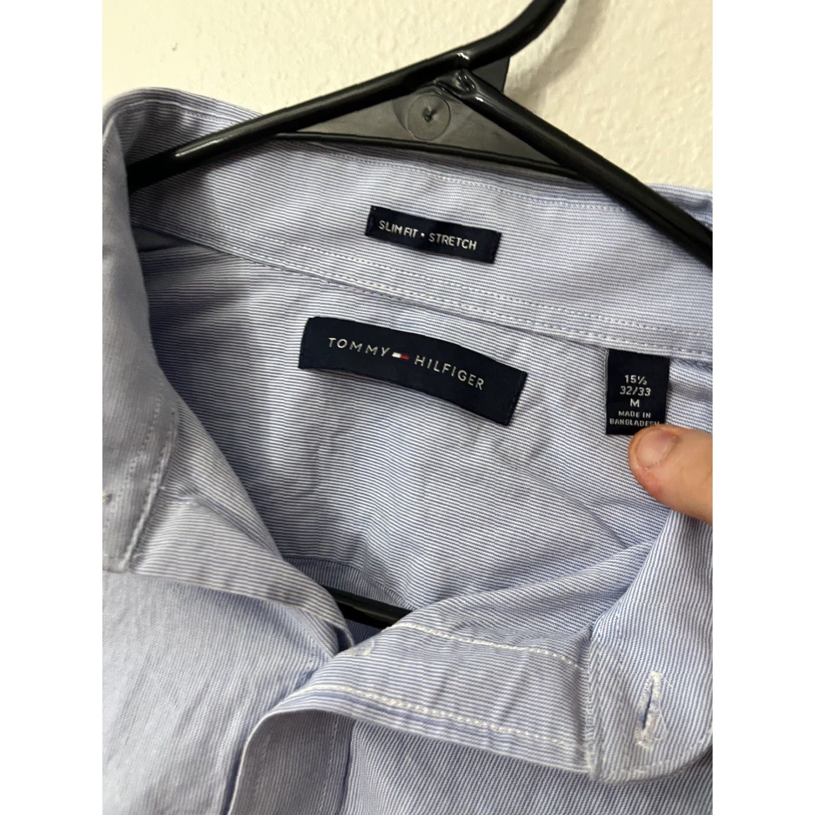 Tommy Hilfiger Tommy Hilfiger Slim Fit Stretch Blue Striped Long Sleeve Button- Down Shirt 15.5 Mens Size US M / EU 48-50 / 2 - 2 Thumbnail