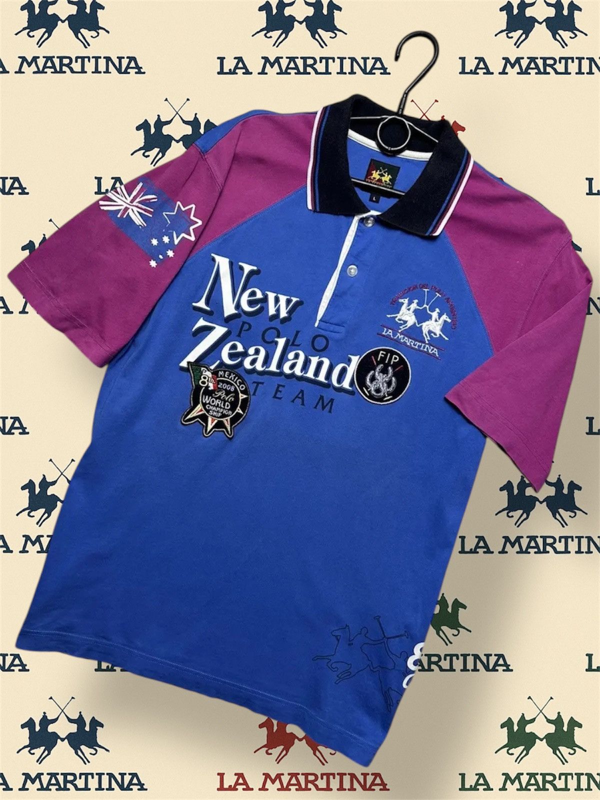 La Martina Vintage polo La Martina New Zealand blue big logo number L Size US L / EU 52-54 / 3 - 1 Thumbnail