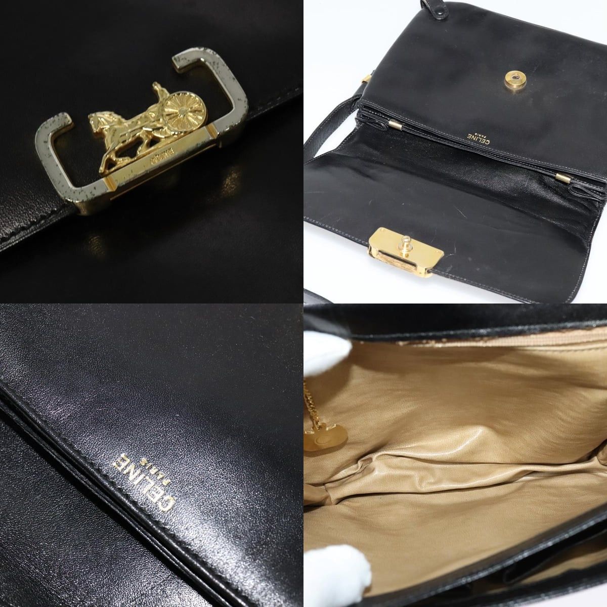 Celine CELINE Shoulder Bag Leather Black Gold Size ONE SIZE - 11 Thumbnail
