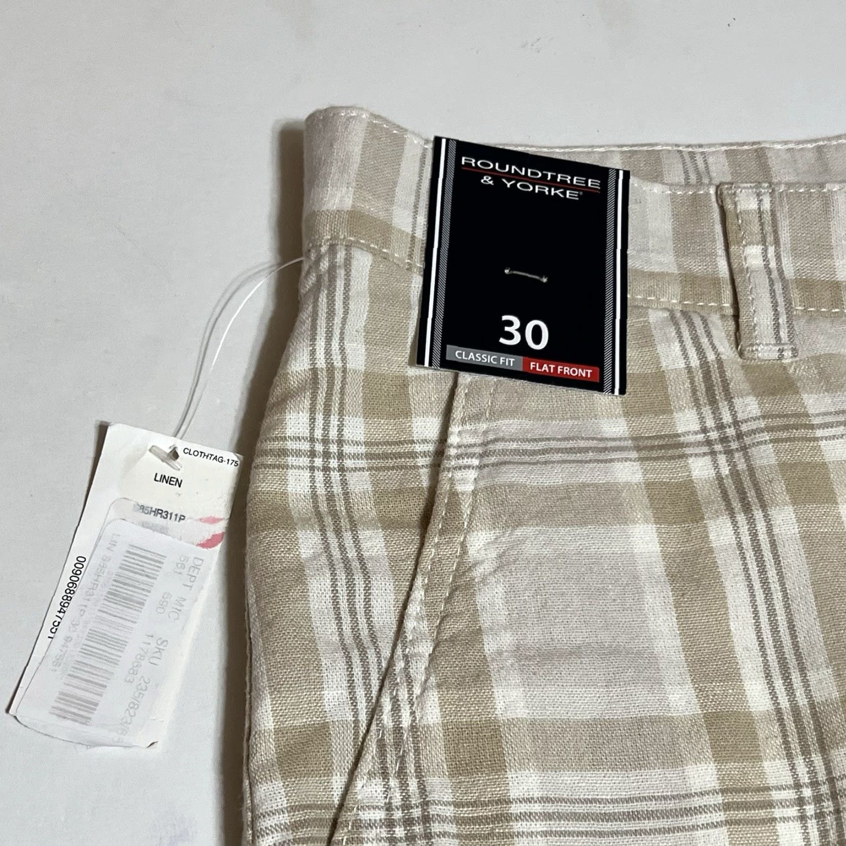 Roundtree & Yorke Roundtree & Yorke Shorts Mens 30 Plaid Linen Blend Classic Fit Flat Front Beige 9in Inseam Casual Mens Size US 30 / EU 46 - 6 Thumbnail
