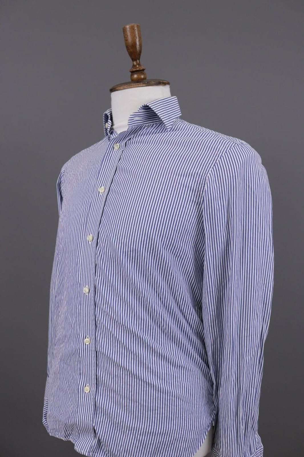 Designer Men Boggi Milano Blue Stripe Button Up Shirt Size 38 Size US M / EU 48-50 / 2 - 7 Thumbnail