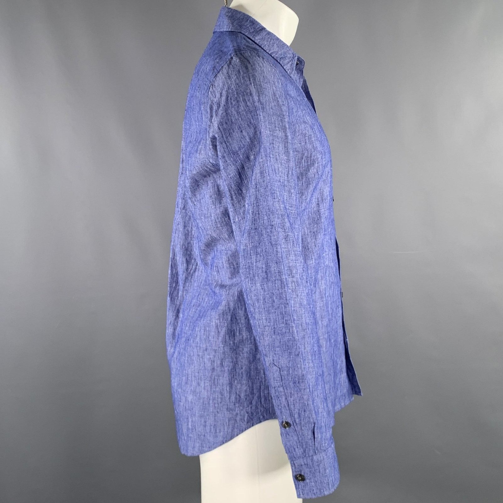 Attachment M Blue Heather Linen Cotton Button Up Long Sleeve Shirt Size US M / EU 48-50 / 2 - 2 Thumbnail