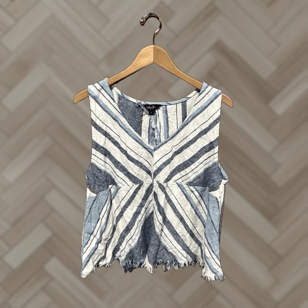 Vintage Indigo Reign Tank Womens Blue Striped Linen Sleeveless Open Back Large Shirt? Size S / US 4 / IT 40 - 1 Thumbnail