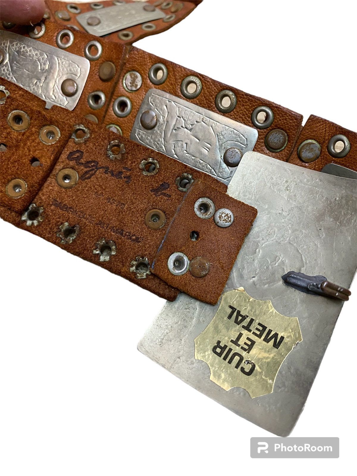 Designer RARE🔥 Agnes B Leather Studded Belt Size 32 - 7 Thumbnail