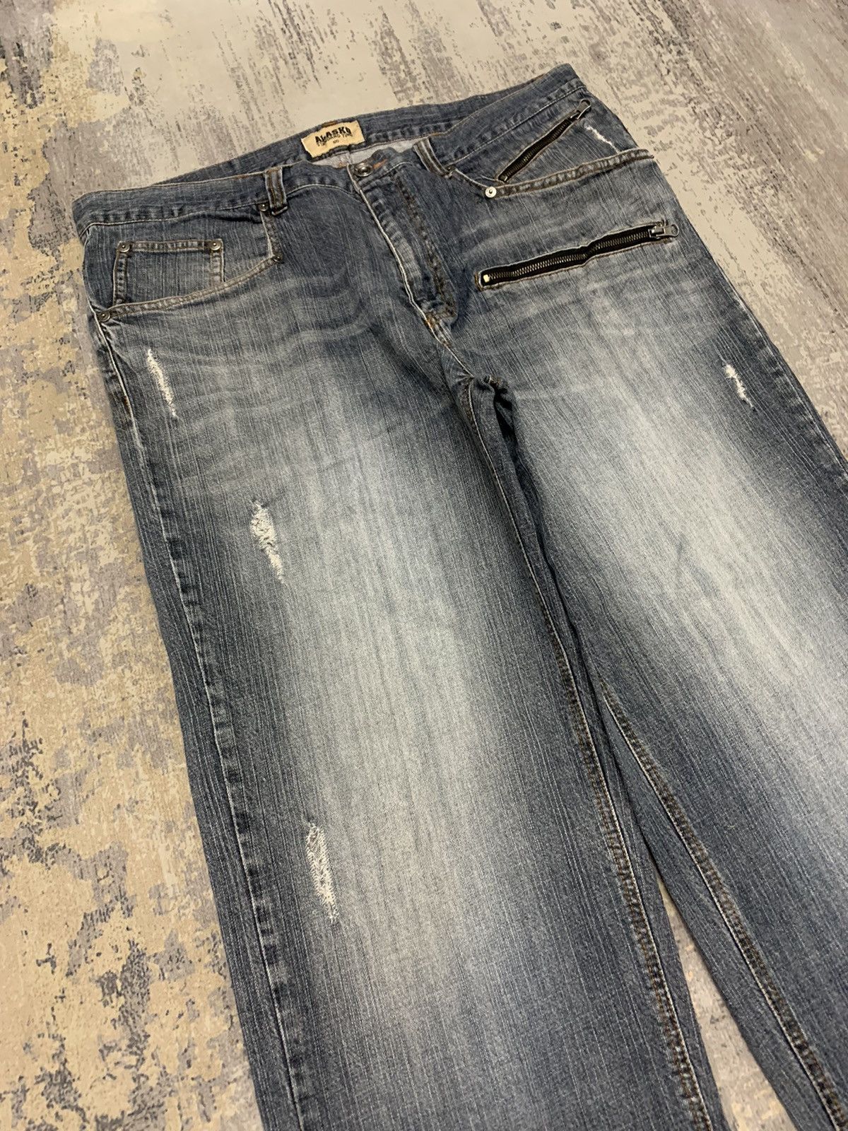 Japanese Brand Alasko Baggy Wide Leg Distressed Denim Jeans Y2K Streetwear Size US 39 - 2 Thumbnail