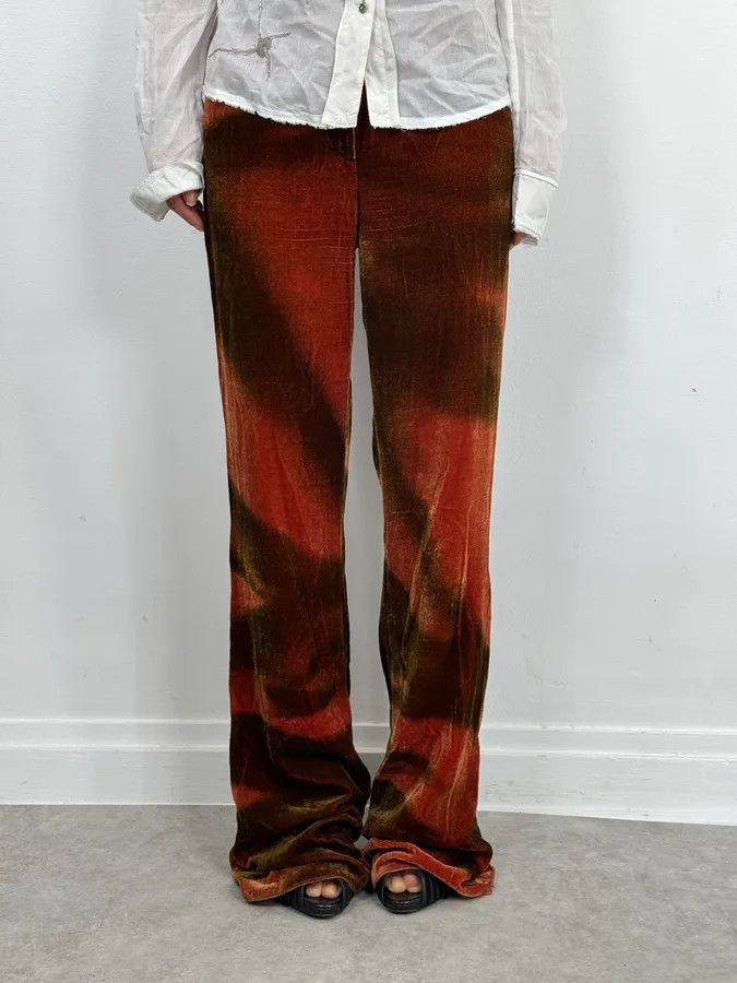 Roberto Cavalli 2000s Roberto Cavalli Red Velvet Abstract Pants Size 26" / US 2 / IT 38 - 2 Thumbnail