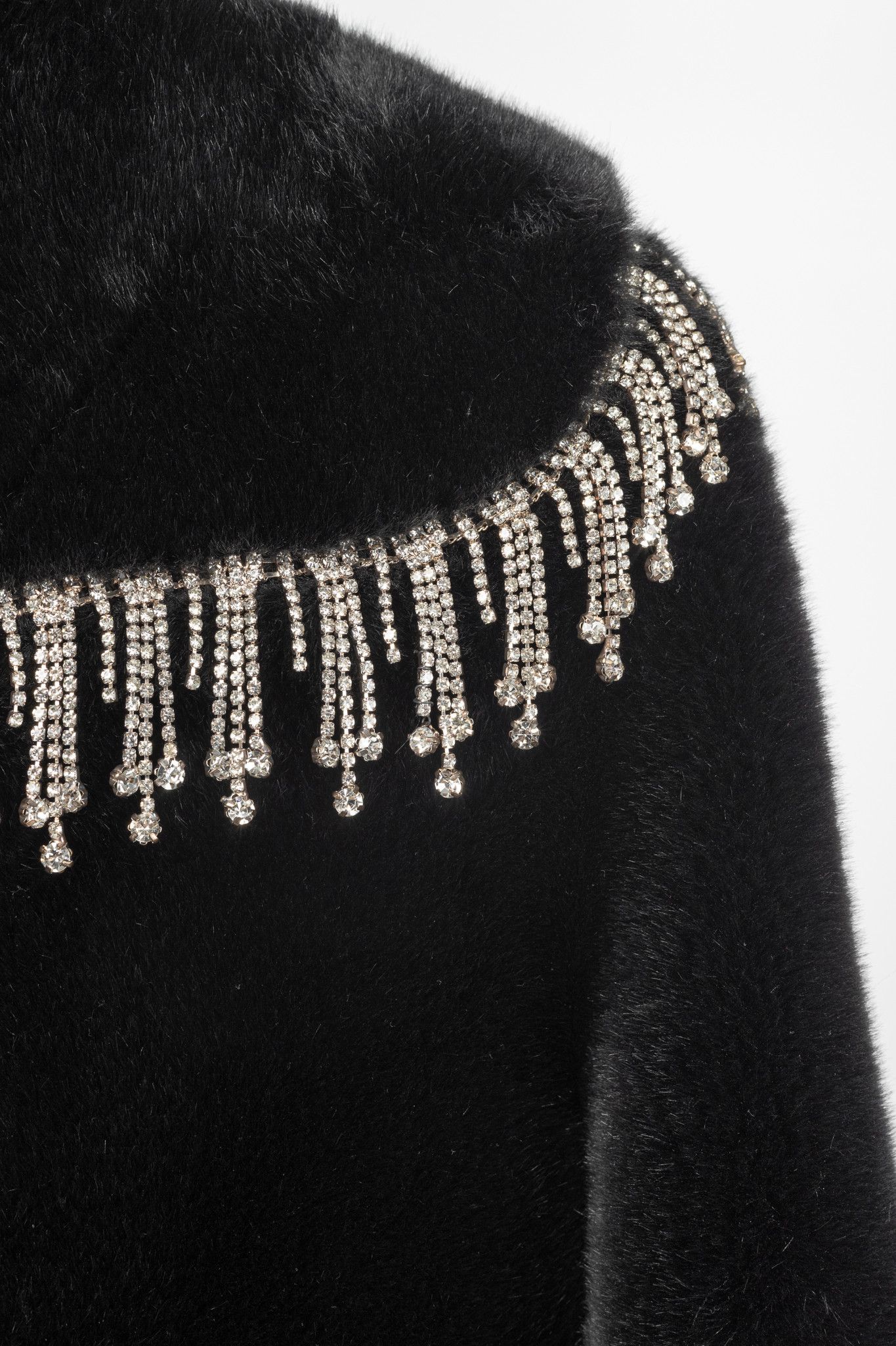 Shrimps Shrimps Dexter Black Faux Fur Crystal-Embellished Jacket Size S / US 4 / IT 40 - 6 Thumbnail