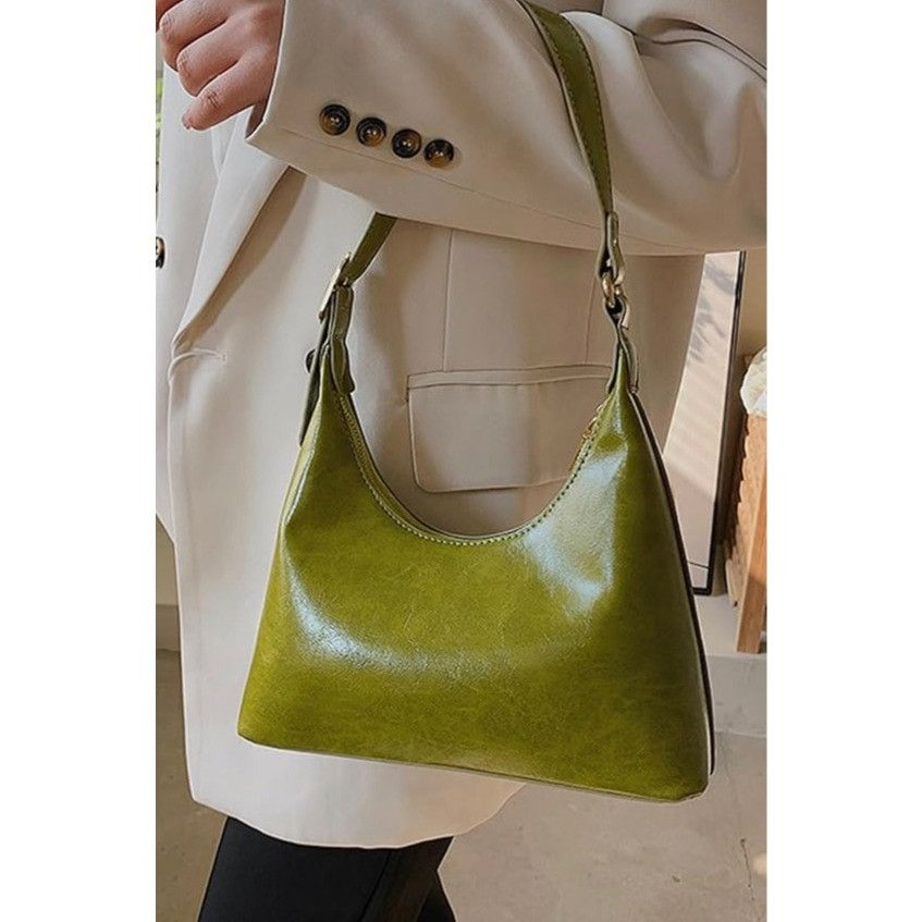 Other Chic Olive Green Retro Vegan Leather Handbag H Size ONE SIZE - 4 Thumbnail