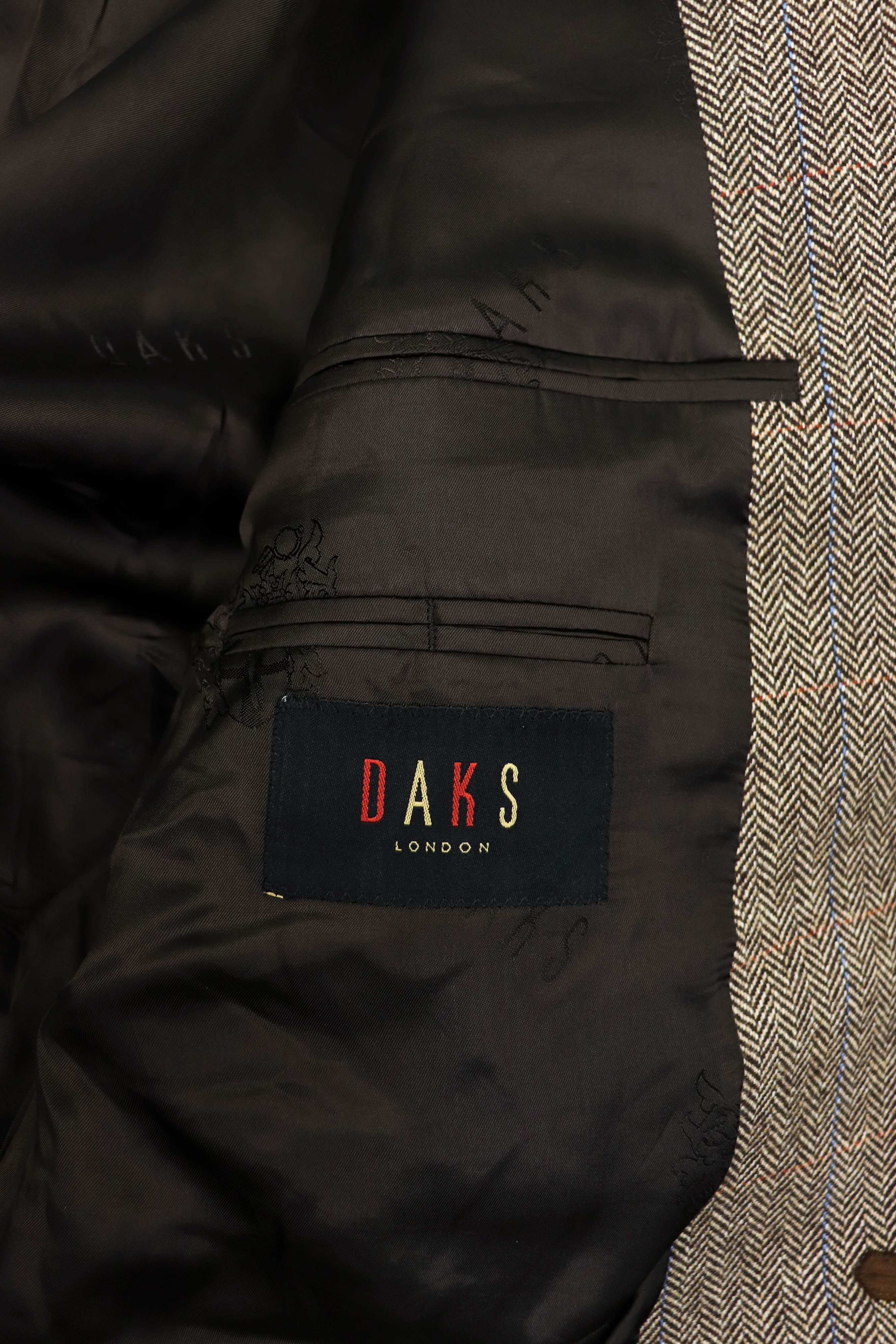 DAKS DAKS Beige Herringbone Tweed Wool Sport Coat Blazer Jacket Size 46R - 13 Thumbnail