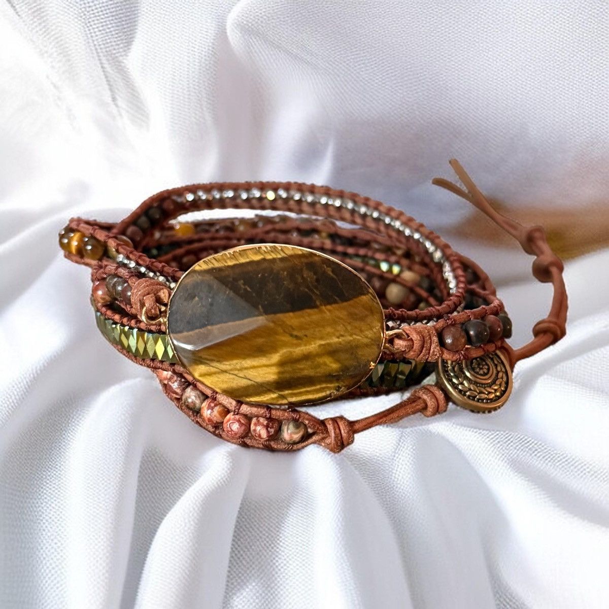 Other Natural Tiger eye & Jasper beaded wrap bracelet Size ONE SIZE - 7 Thumbnail