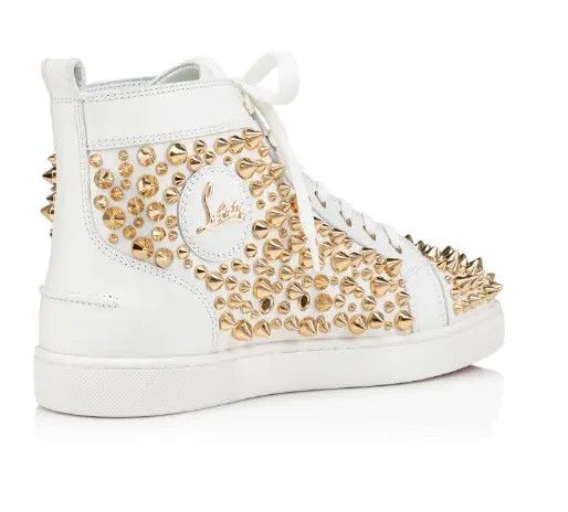 Christian Louboutin o1s1wg111224 Louis Spikes N Flat in White/Golden Size US 11 / EU 44 - 2 Thumbnail