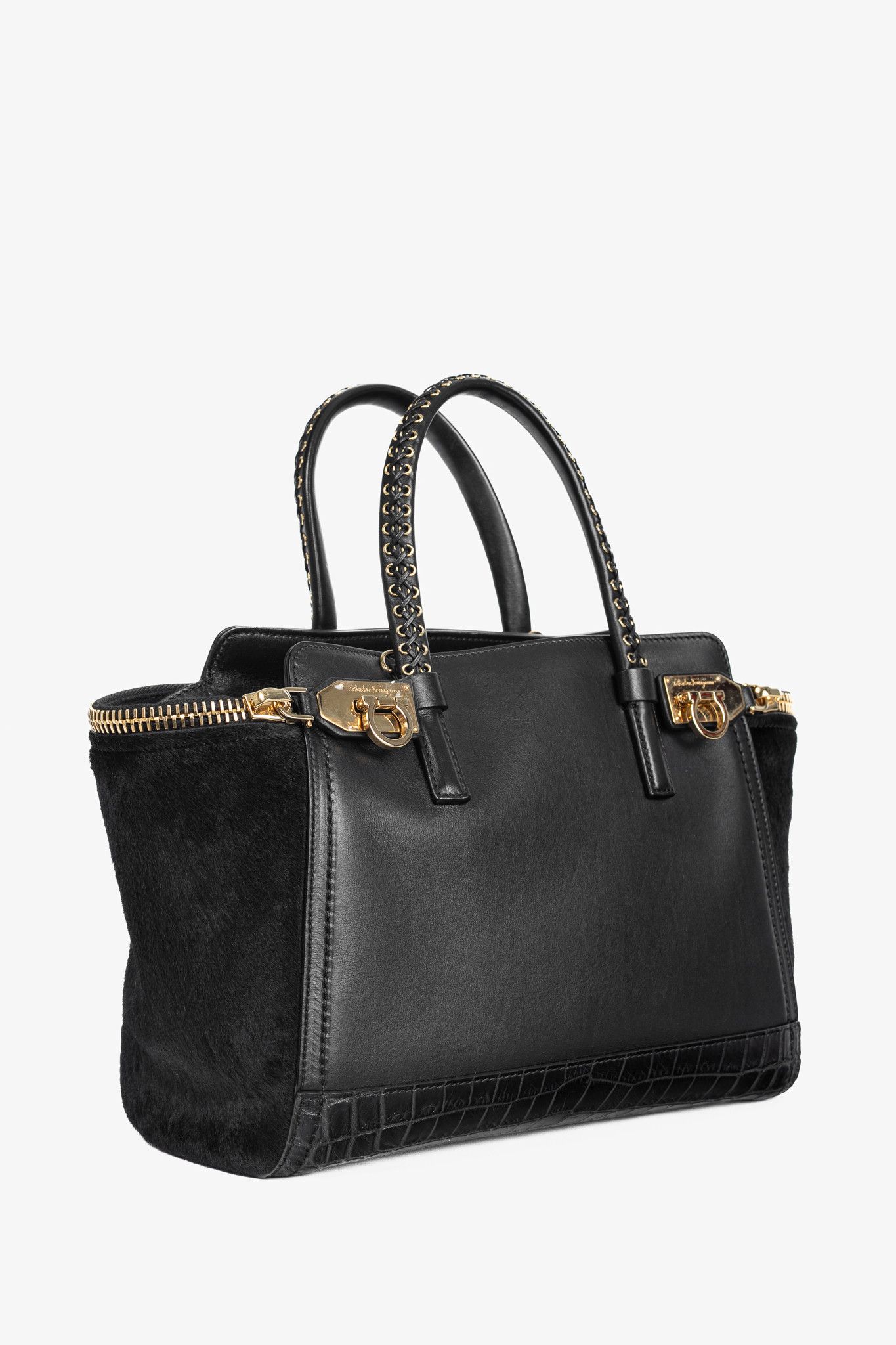 Salvatore Ferragamo Salvatore Ferragamo Gancini Black Leather & Calf Hair Tote Size ONE SIZE - 2 Thumbnail