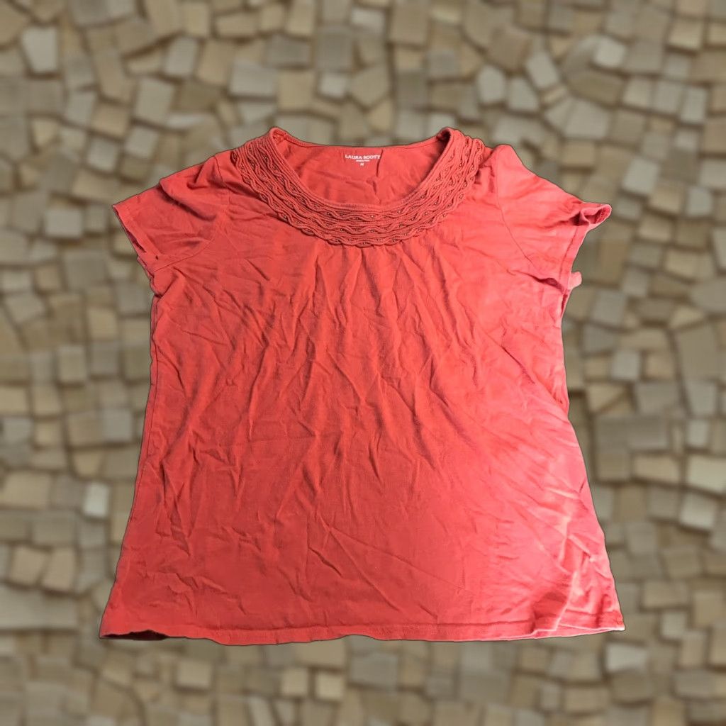 Vintage Laura Scott Shirt Women's M Burnt Orange Beaded Short Sleeve Shirt Womens 100% Cotton Casual Modern Fall Spring Summer Size M / US 6-8 / IT 42-44 - 1 Thumbnail