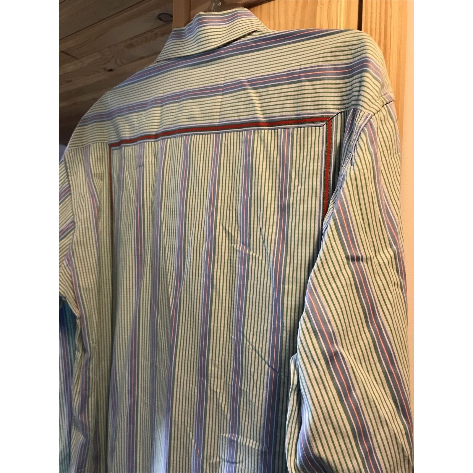 Robert Graham Robert Graham Mens XL Green Striped Long Sleeve Cotton Shirt Size US XL / EU 56 / 4 - 11 Thumbnail