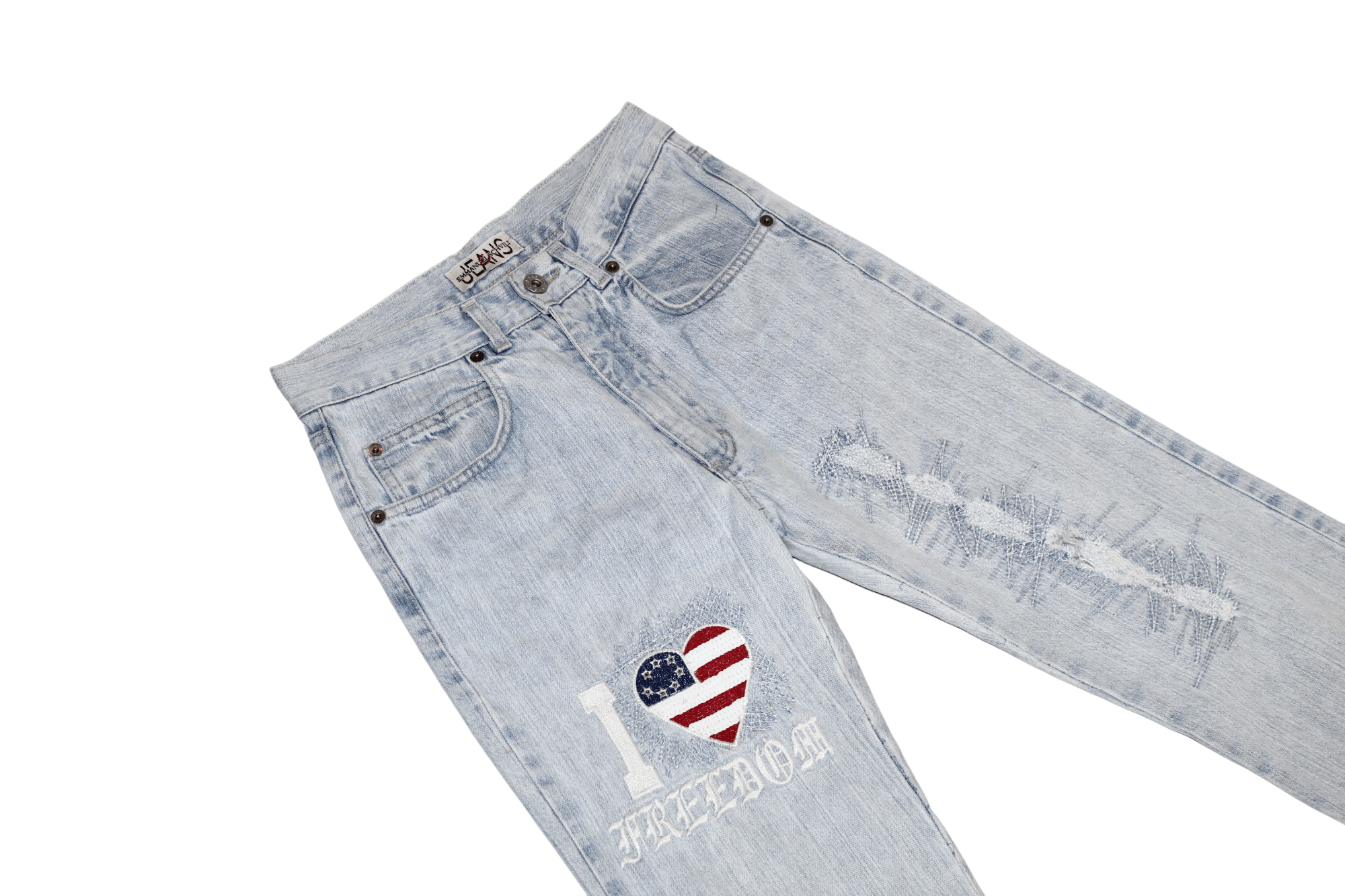 Emmanuelle Khanh 80's Emmanuel Schivili Faded Stitched Blue Straight Jeans Size US 27 - 1 Thumbnail